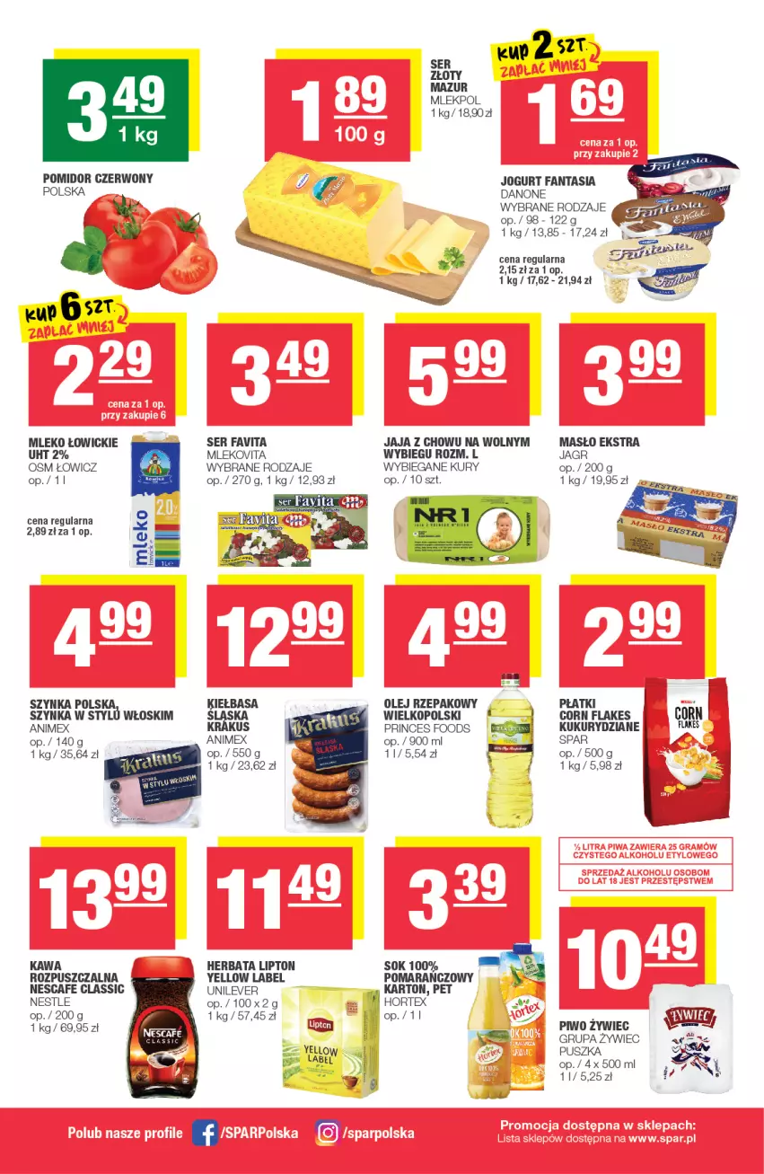 Gazetka promocyjna Spar - Express - ważna 30.06 do 06.07.2021 - strona 2 - produkty: Danone, Fa, Fanta, Favita, Herbata, Hortex, Jagr, Jaja, Jogurt, Kawa, Kiełbasa, Lipton, Masło, Mleko, Mlekovita, Olej, Olej rzepakowy, Piwo, Ser, Sok, Szynka, Złoty Mazur