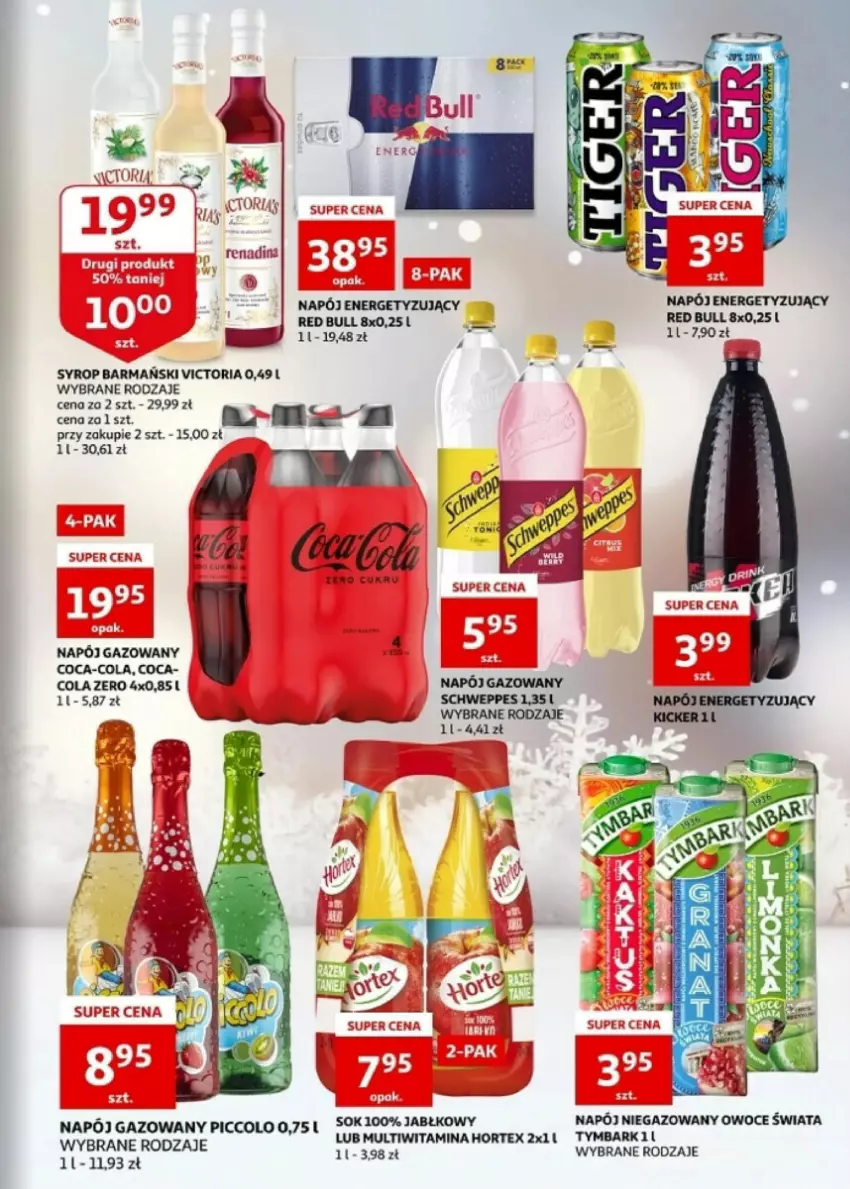 Gazetka promocyjna Auchan - ważna 27.12.2023 do 30.12.2024 - strona 11 - produkty: Coca-Cola, Hortex, Napój, Napój gazowany, Red Bull, Schweppes, Sok, Syrop, Tymbark