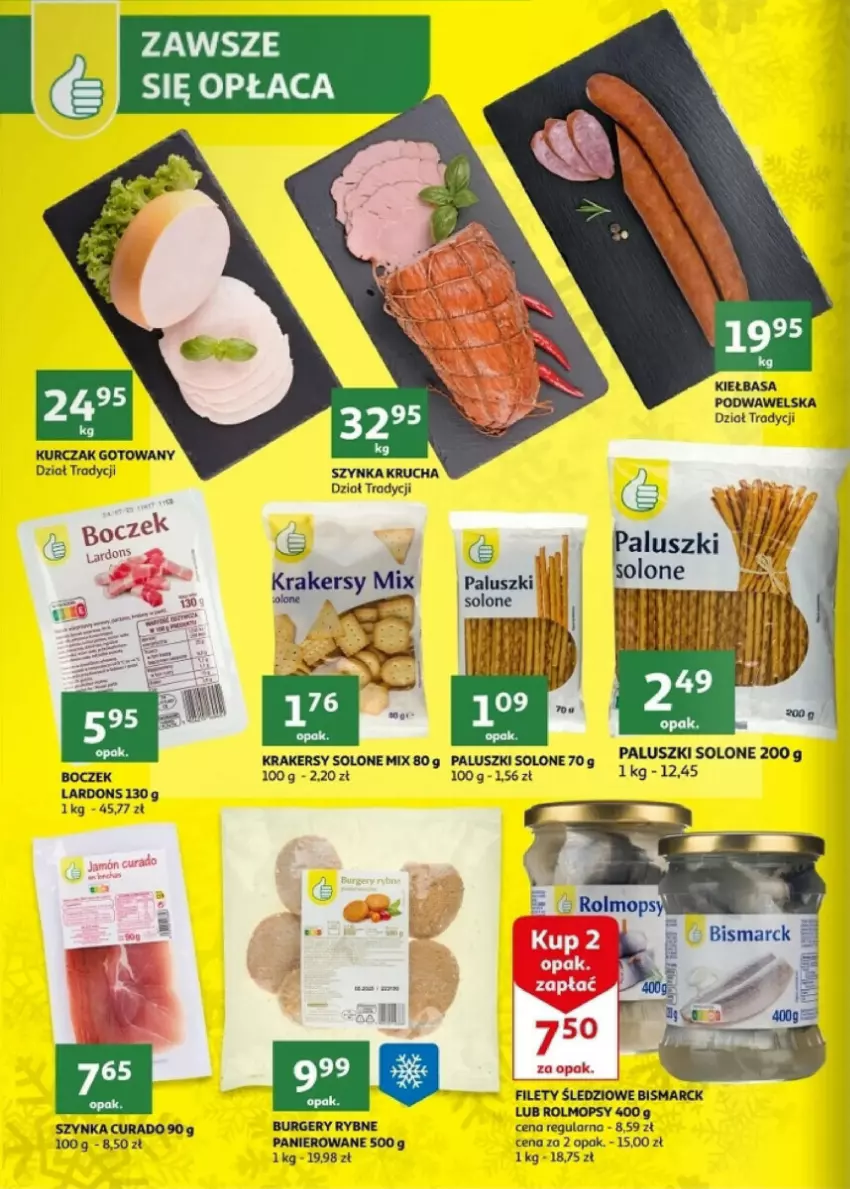 Gazetka promocyjna Auchan - ważna 27.12.2023 do 30.12.2024 - strona 19 - produkty: Boczek, Burger, Kiełbasa, Kiełbasa podwawelska, Koc, Krakersy, Kurczak, Kurczak gotowany, Mop, Szynka, Wawel