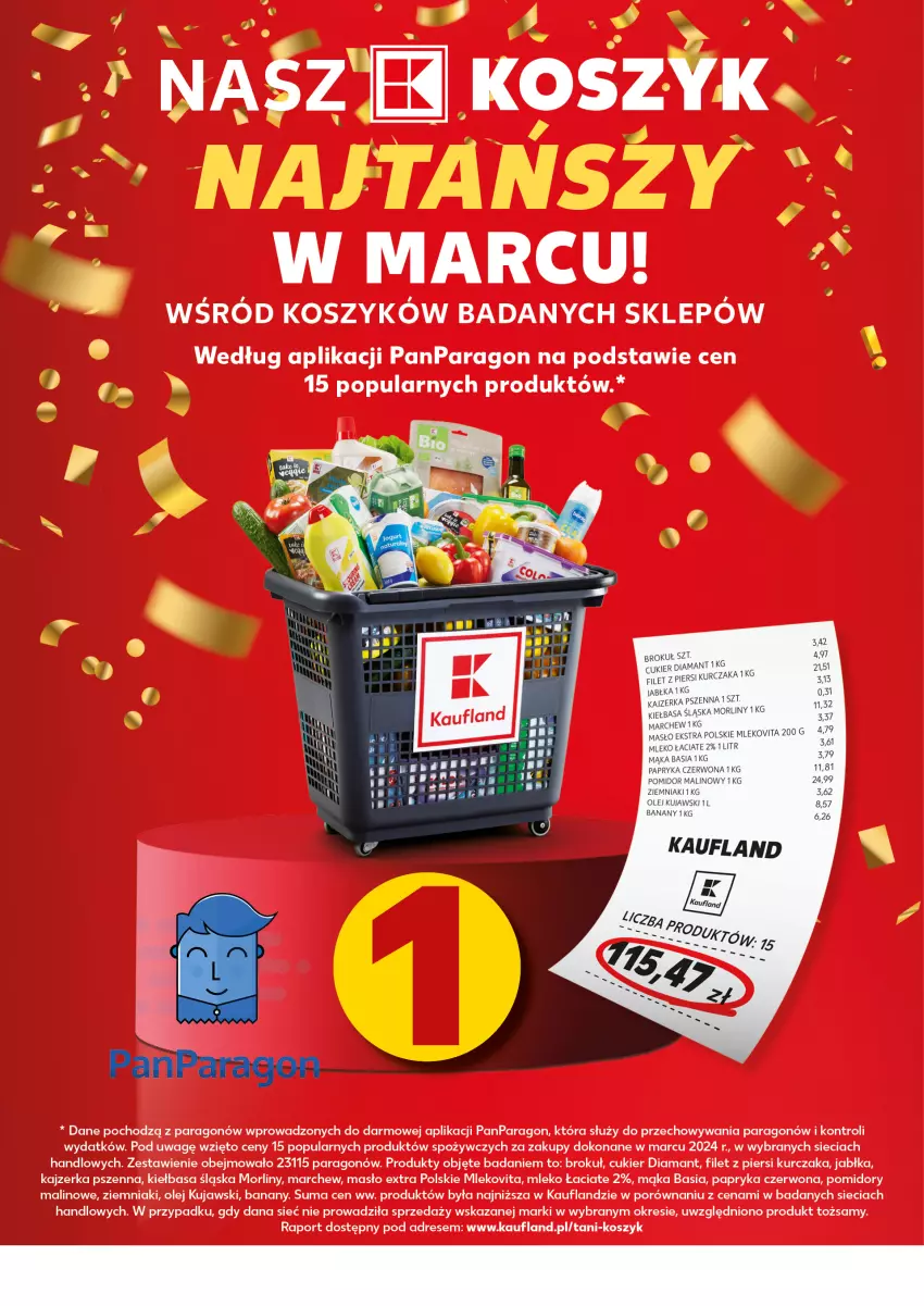 Gazetka promocyjna Kaufland - Kaufland - ważna 22.04 do 24.04.2024 - strona 6 - produkty: Banany, Basia, Cukier, Diamant, Dres, Filet z piersi kurczaka, Jabłka, Kajzerka, Kajzerka pszenna, Kiełbasa, Kiełbasa śląska, Kosz, Kujawski, Kurczak, Mąka, Masło, Mleko, Mlekovita, Morliny, Olej, Papryka, Papryka czerwona, Pomidory, Por, Ziemniaki