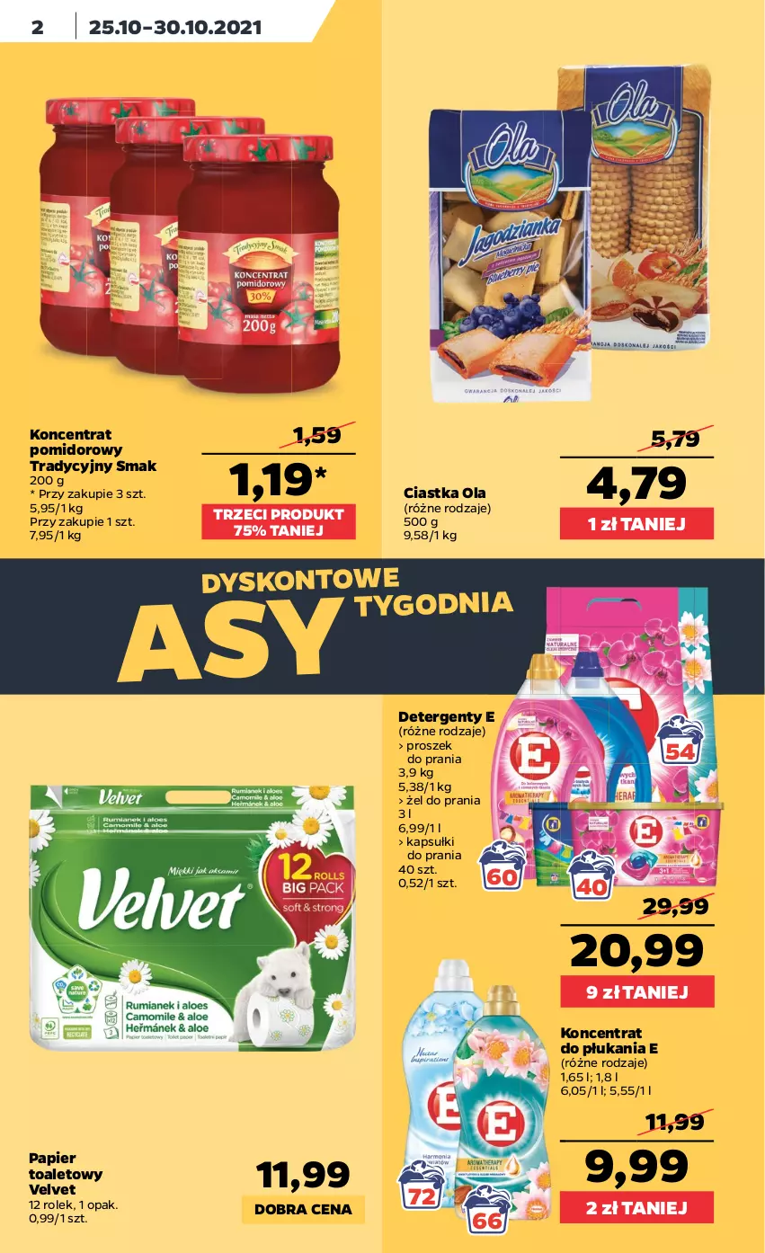 Gazetka promocyjna Netto - Gazetka spożywcza - ważna 25.10 do 30.10.2021 - strona 2 - produkty: Ciastka, Kapsułki do prania, Koncentrat pomidorowy, Papier, Papier toaletowy, Proszek do prania, Velvet