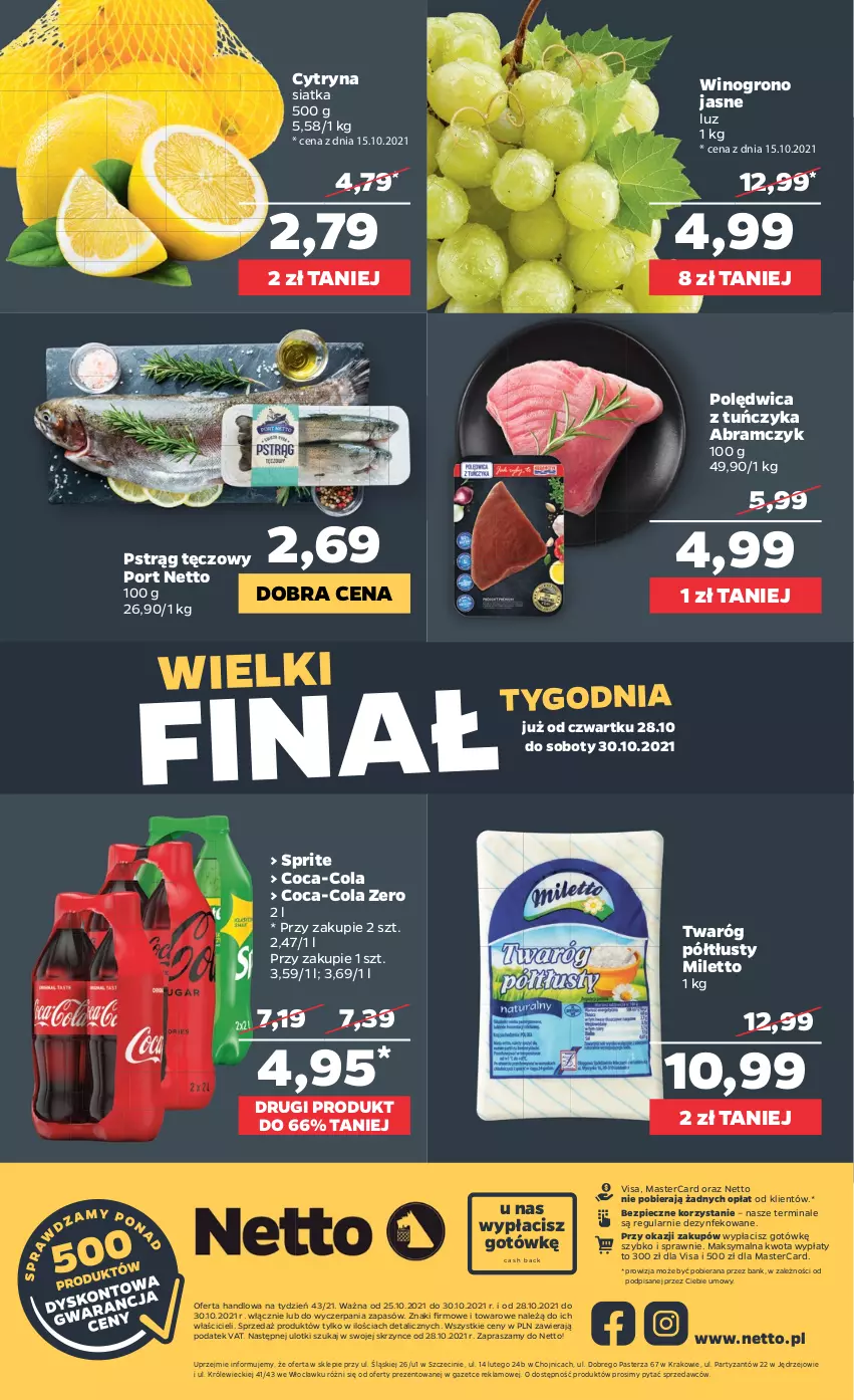 Gazetka promocyjna Netto - Gazetka spożywcza - ważna 25.10 do 30.10.2021 - strona 20 - produkty: Coca-Cola, Piec, Polędwica, Por, Pstrąg, Pstrąg tęczowy, Siatka, Sprite, Tuńczyk, Twaróg, Twaróg półtłusty, Wino