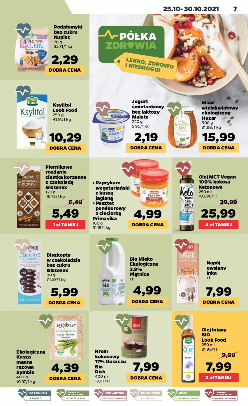 Gazetka promocyjna Netto - Gazetka spożywcza - ważna 25.10 do 30.10.2021 - strona 7 - produkty: Biszkopty, Ciastka, Inka, Jogurt, Kasza, Kokos, Ksylitol, Kupiec, Miód, Mleko, Napój, Olej, Papryka, Paprykarz, Pasztet, Piątnica, Piec, Piernik, Półka, Prima, Primavika, Tenex, Zdrowie