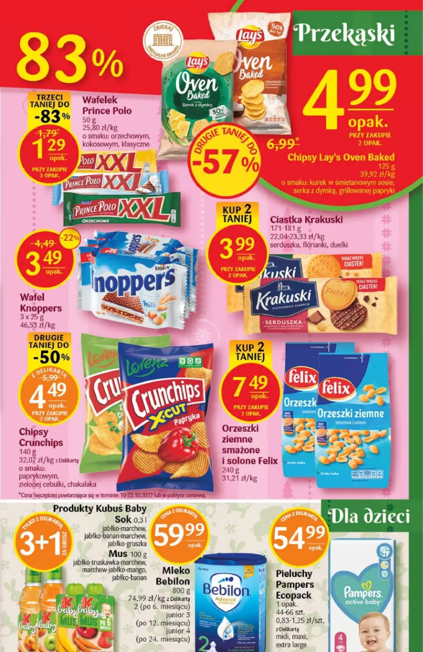 Gazetka promocyjna Delikatesy Centrum - Gazetka DC48 - ważna 08.12 do 14.12.2022 - strona 25 - produkty: Chipsy, Ciastka, Crunchips, Felix, Knoppers, Kokos, Krakus, Krakuski, Kubuś, Mango, Mleko, Mus, Orzeszki, Orzeszki ziemne, Pampers, Pieluchy, Prince Polo, Ser, Sok, Wafelek