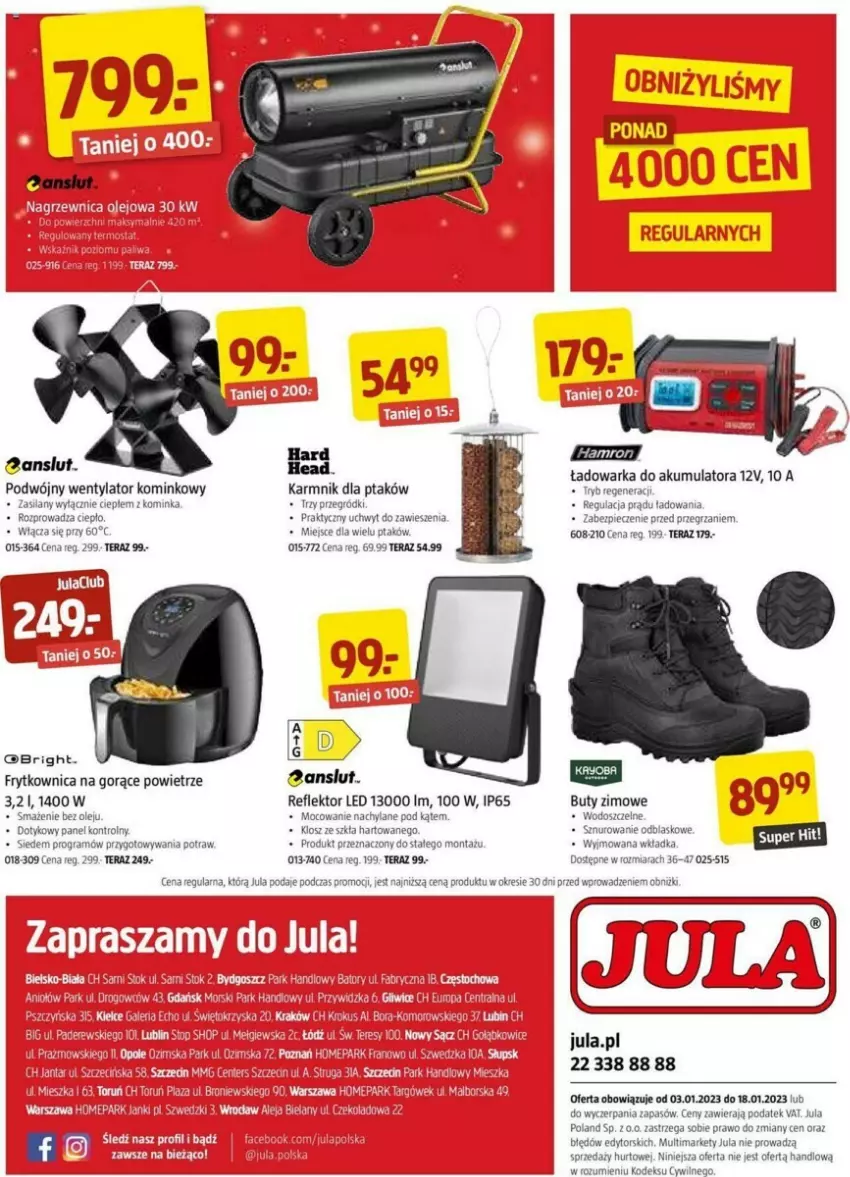 Gazetka promocyjna Jula - ważna 03.01 do 18.01.2024 - strona 6 - produkty: Akumulator, Anslut, Buty, Buty zimowe, Fa, Gra, Inka, Olej, Piec, Reflektor, Reflektor LED, Silan, Tera, Warka