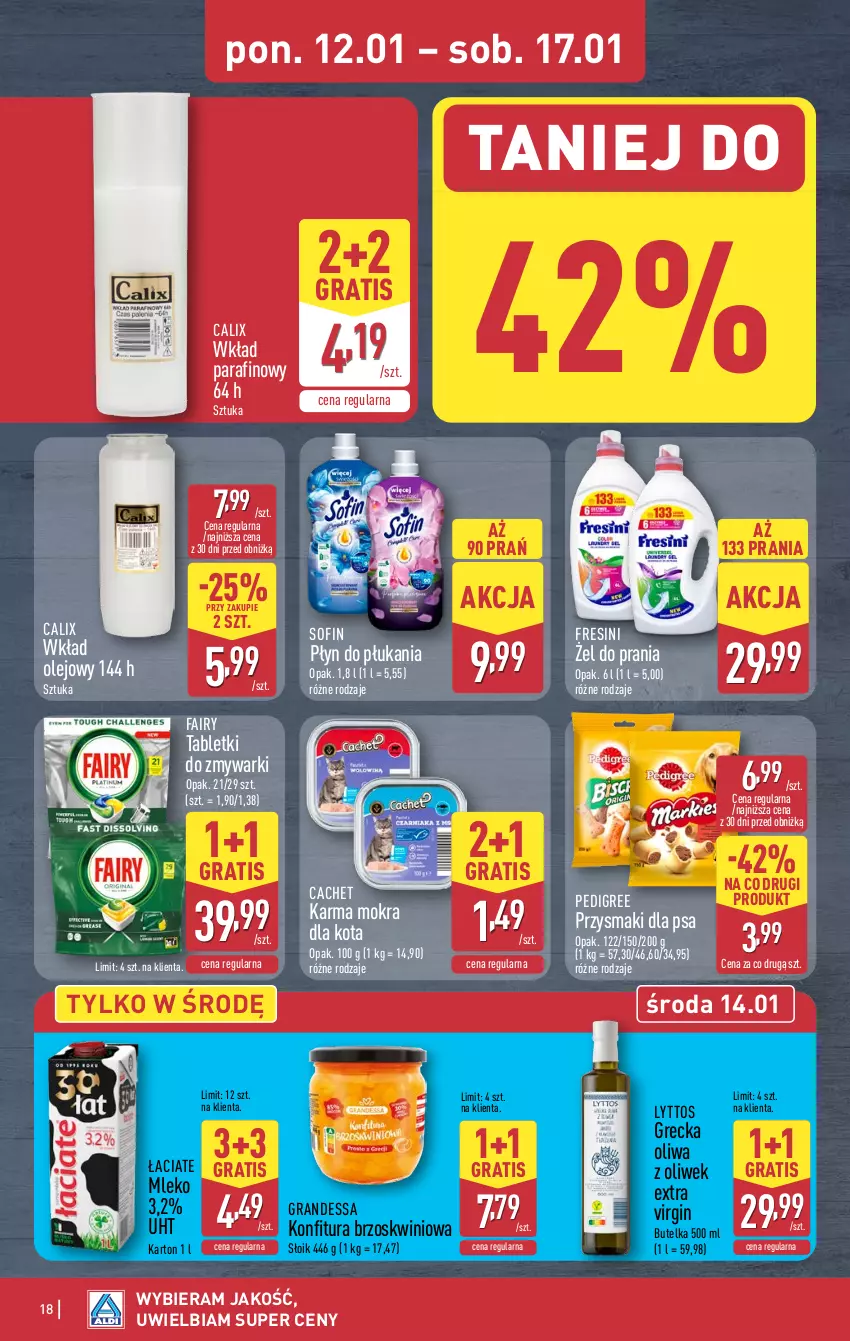 Gazetka promocyjna Aldi - Pełna oferta - ważna 12.11.2026 do 17.01.2027 - strona 18 - produkty: Fa, Fairy, Gin, Gra, Konfitura, Mleko, Olej, Oliwa z oliwek, Pedigree, Płyn do płukania, Przysmaki, Tablet, Tabletki do zmywarki, Wkład olejowy, Zmywarki