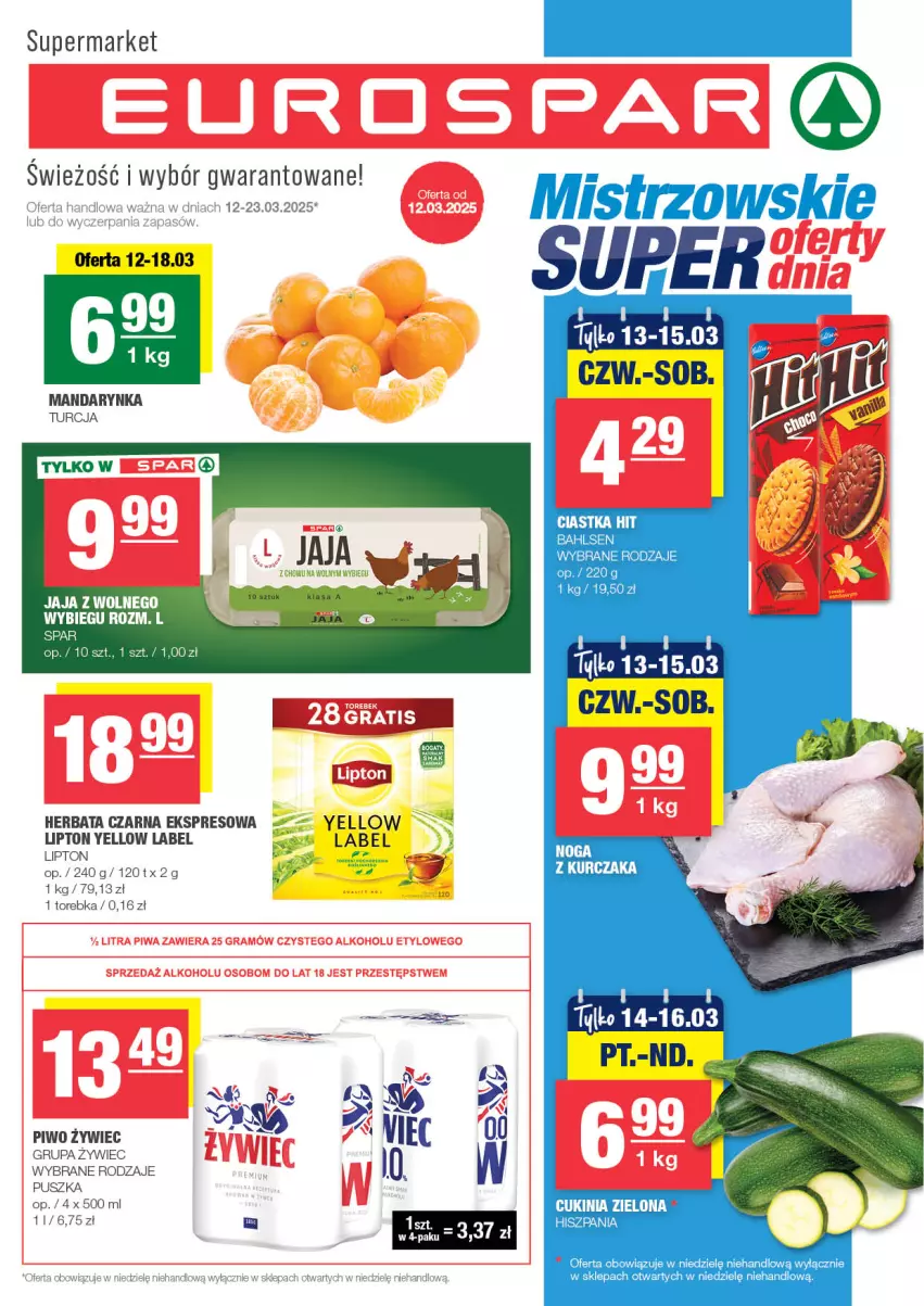 Gazetka promocyjna Spar - EuroSpar - ważna 09.03 do 19.03.2025 - strona 1 - produkty: Ciastka, Herbata, Herbata czarna, Jaja, Jaja z wolnego wybiegu, Kurczak, Lipton, Piwo, Torebka