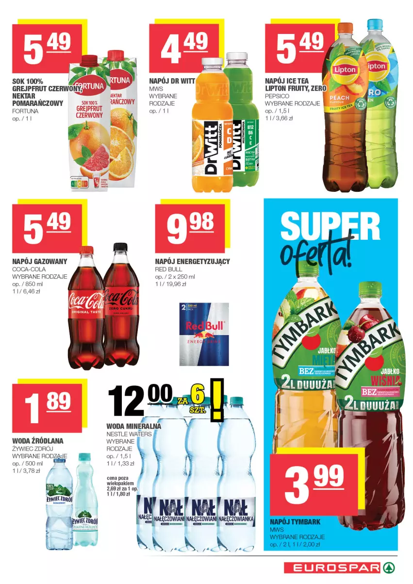 Gazetka promocyjna Spar - EuroSpar - ważna 09.03 do 19.03.2025 - strona 11 - produkty: Coca-Cola, Fortuna, Grejpfrut, Ice tea, LANA, Lipton, Nałęczowianka, Napój, Napój gazowany, Nektar, Pepsi, Red Bull, Sok, Woda