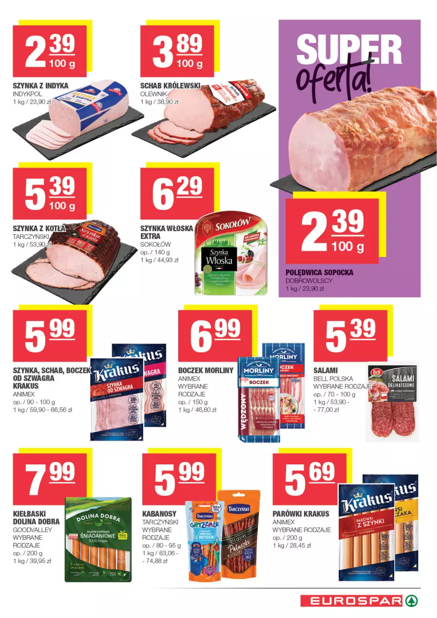 Gazetka promocyjna Spar - EuroSpar - ważna 09.03 do 19.03.2025 - strona 7 - produkty: Bell, Boczek, Fa, Gra, Kabanos, Krakus, Królewski, Morliny, Olewnik, Polędwica, Salami, Sok, Sokołów, Szynka, Tarczyński