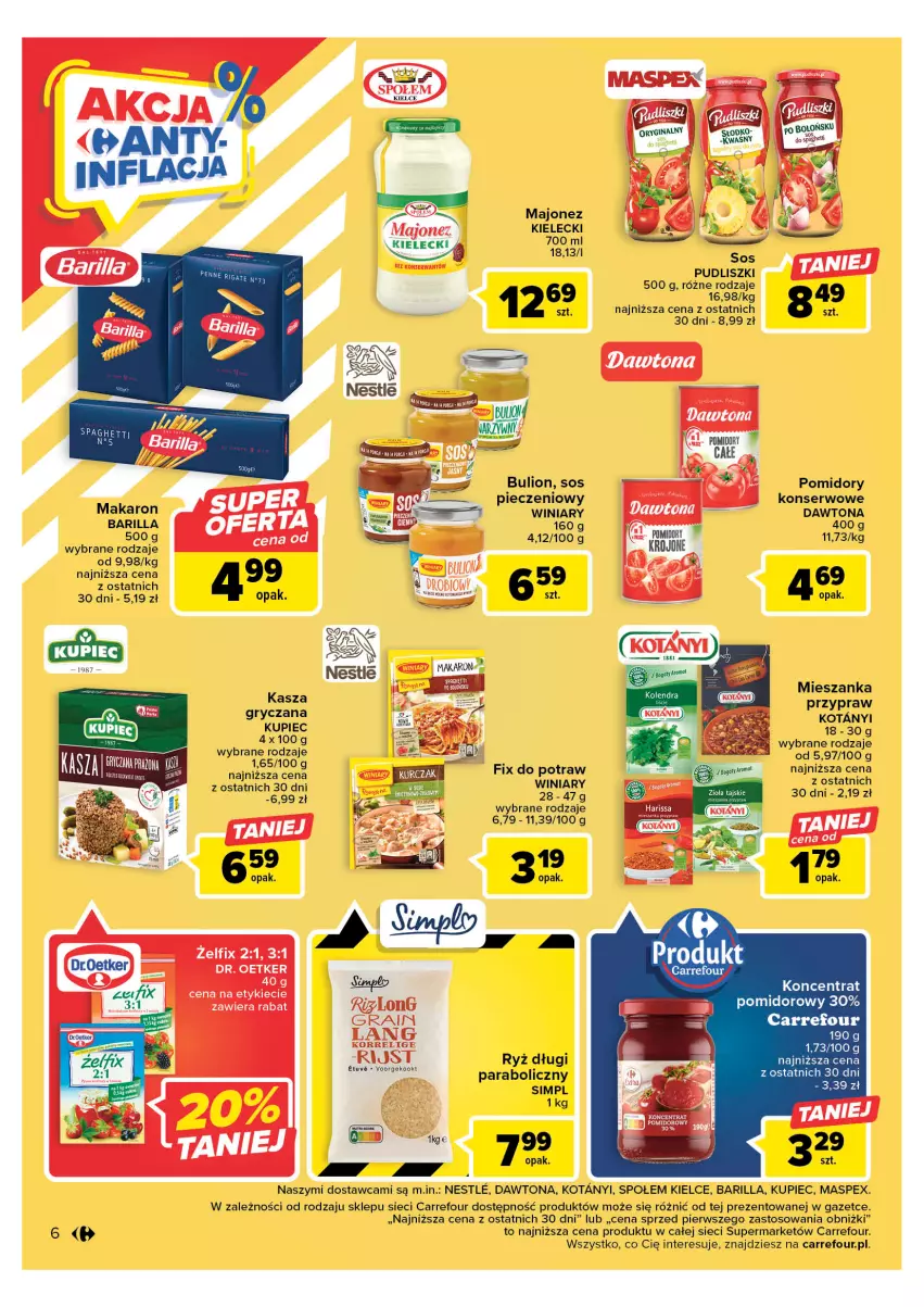 Gazetka promocyjna Carrefour - Gazetka Market - ważna 09.05 do 20.05.2023 - strona 6 - produkty: Barilla, Bulion, Dawtona, Gry, Kasza, Kasza gryczana, Kupiec, Lion, Majonez, Makaron, Piec, Pomidory, Pudliszki, Ryż, Ser, Sos, Winiary