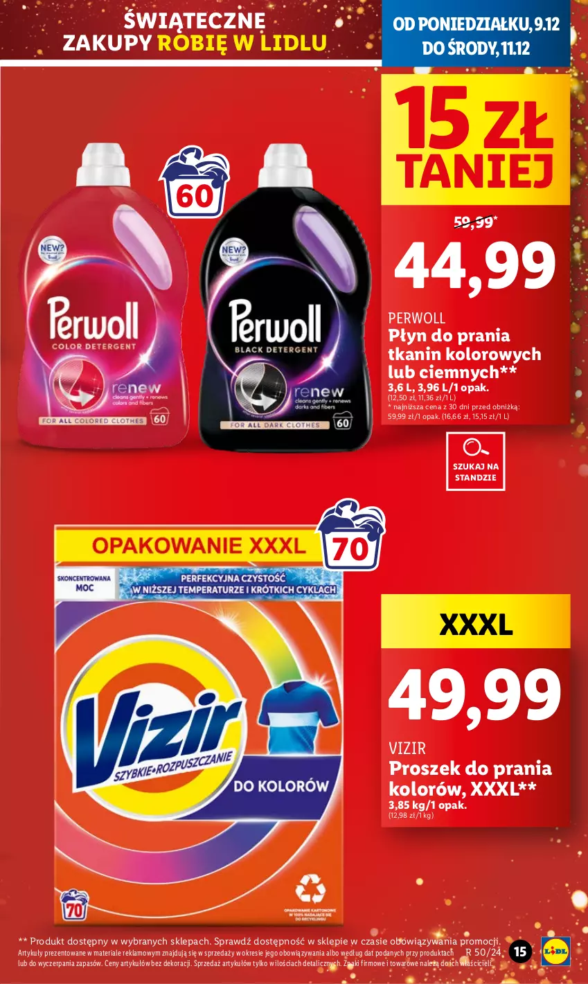 Gazetka promocyjna Lidl - GAZETKA - ważna 09.12 do 11.12.2024 - strona 15 - produkty: Perwoll, Płyn do prania, Proszek do prania, Vizir