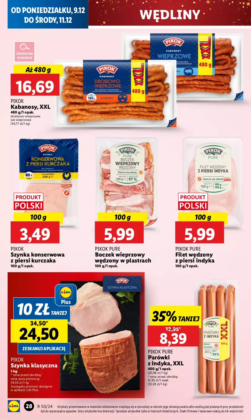 Gazetka promocyjna Lidl - GAZETKA - ważna 09.12 do 11.12.2024 - strona 32 - produkty: Boczek, Boczek wieprzowy, Kabanos, Kurczak, Parówki, Parówki z indyka, PIKOK, Pur, Ser, Szynka, Szynka konserwowa