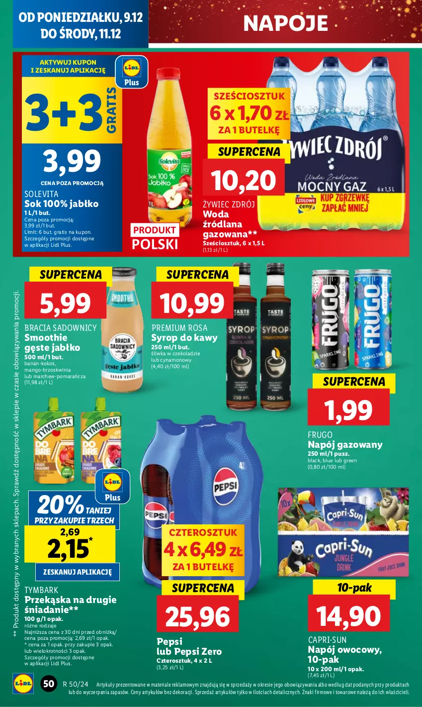 Gazetka promocyjna Lidl - GAZETKA - ważna 09.12 do 11.12.2024 - strona 54 - produkty: Gra, Kokos, Lack, LANA, Mango, Napój, Napój gazowany, Napoje, Pepsi, Smoothie, Sok, Syrop, Tymbark, Woda