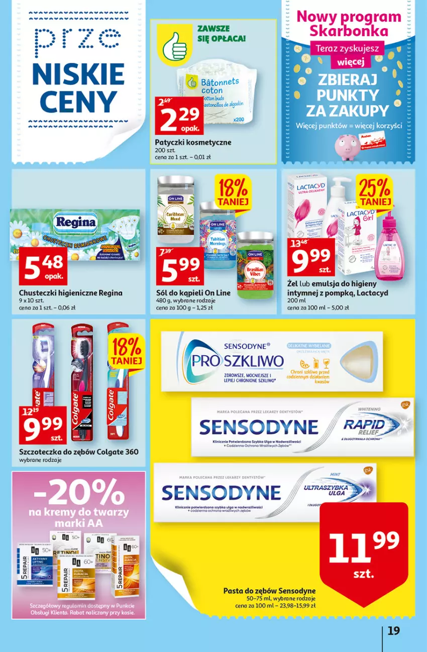 Gazetka promocyjna Auchan - Gazetka przeNISKIE CENY – Przekorzyści cenowe Hipermarkety - ważna 22.09 do 28.09.2022 - strona 19 - produkty: Baton, Chusteczki, Colgate, Emulsja, Gin, Lactacyd, LG, Lion, Patyczki kosmetyczne, Sensodyne, Sól, Szczoteczka, Szczoteczka do zębów, Tera