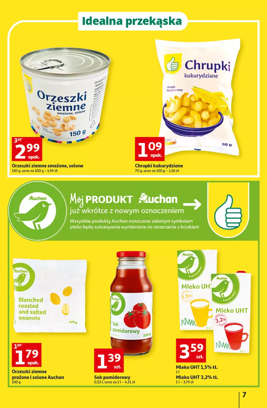 Gazetka promocyjna Auchan - Gazetka przeNISKIE CENY – Przekorzyści cenowe Hipermarkety - ważna 22.09 do 28.09.2022 - strona 7 - produkty: Chrupki, Mleko, Orzeszki, Orzeszki ziemne, Sok, Sok pomidorowy