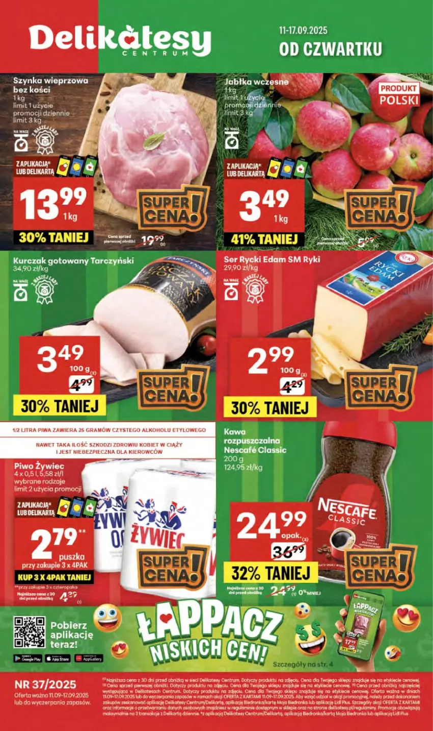 Gazetka promocyjna Delikatesy Centrum - Franczyza DC37 Czwartek - ważna 11.09 do 17.09.2025 - strona 1 - produkty: Dron, Edam, Gra, Kawa, Koc, Kurczak, Kurczak gotowany, Piec, Piwa, Piwo, Rum, Rycki Edam, Ser, Szynka, Szynka wieprzowa, Tera, Tran