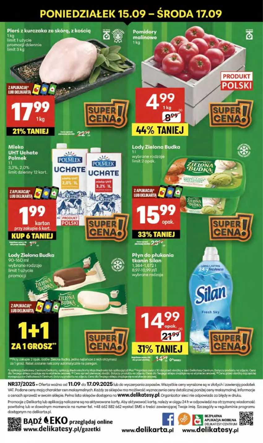 Gazetka promocyjna Delikatesy Centrum - Franczyza DC37 Czwartek - ważna 11.09 do 17.09.2025 - strona 2 - produkty: Dron, Gra, Koc, Kurczak, Lody, Mleko, Mobil, Płyn do płukania, Pomidory, Rum, Silan, Zielona Budka