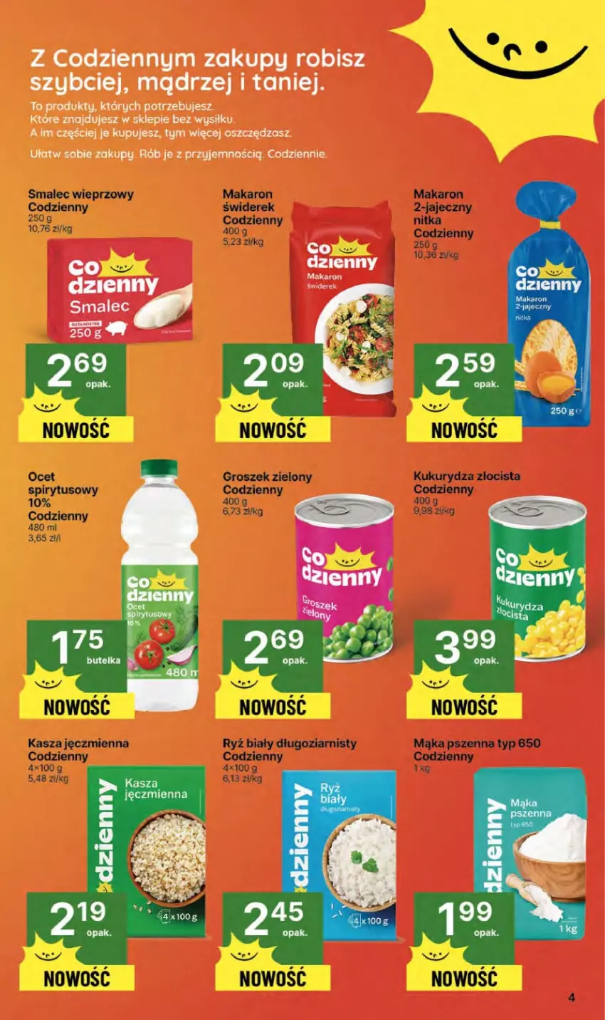 Gazetka promocyjna Delikatesy Centrum - Franczyza DC37 Czwartek - ważna 11.09 do 17.09.2025 - strona 4 - produkty: Groszek, Kasza, Kasza jęczmienna, Mąka, Mąka pszenna, Makaron, Ryż, Ryż biały, Smalec