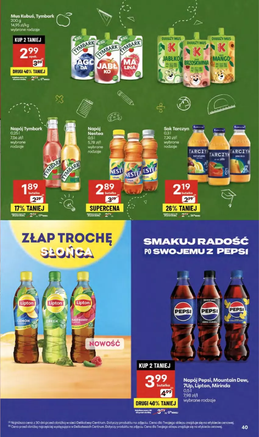 Gazetka promocyjna Delikatesy Centrum - Franczyza DC37 Czwartek - ważna 11.09 do 17.09.2025 - strona 40 - produkty: 7up, Lipton, Mirinda, Napój, Pepsi, Por, Rum
