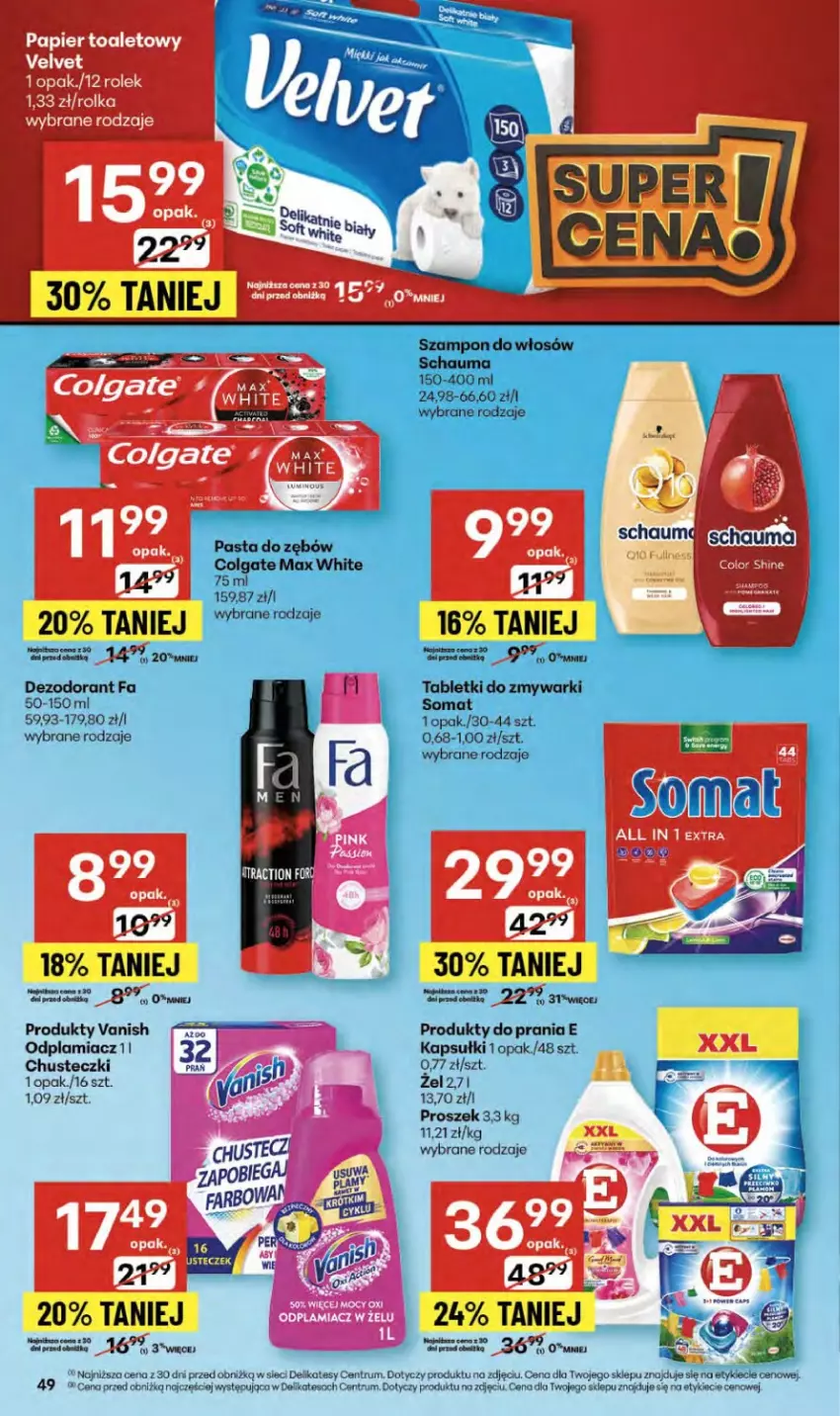 Gazetka promocyjna Delikatesy Centrum - Franczyza DC37 Czwartek - ważna 11.09 do 17.09.2025 - strona 49 - produkty: Chusteczki, Colgate, Dezodorant, Fa, LG, Odplamiacz, Papier, Papier toaletowy, Pasta do zębów, Rum, Schauma, Somat, Szampon, Tablet, Tabletki do zmywarki, Vanish, Zmywarki