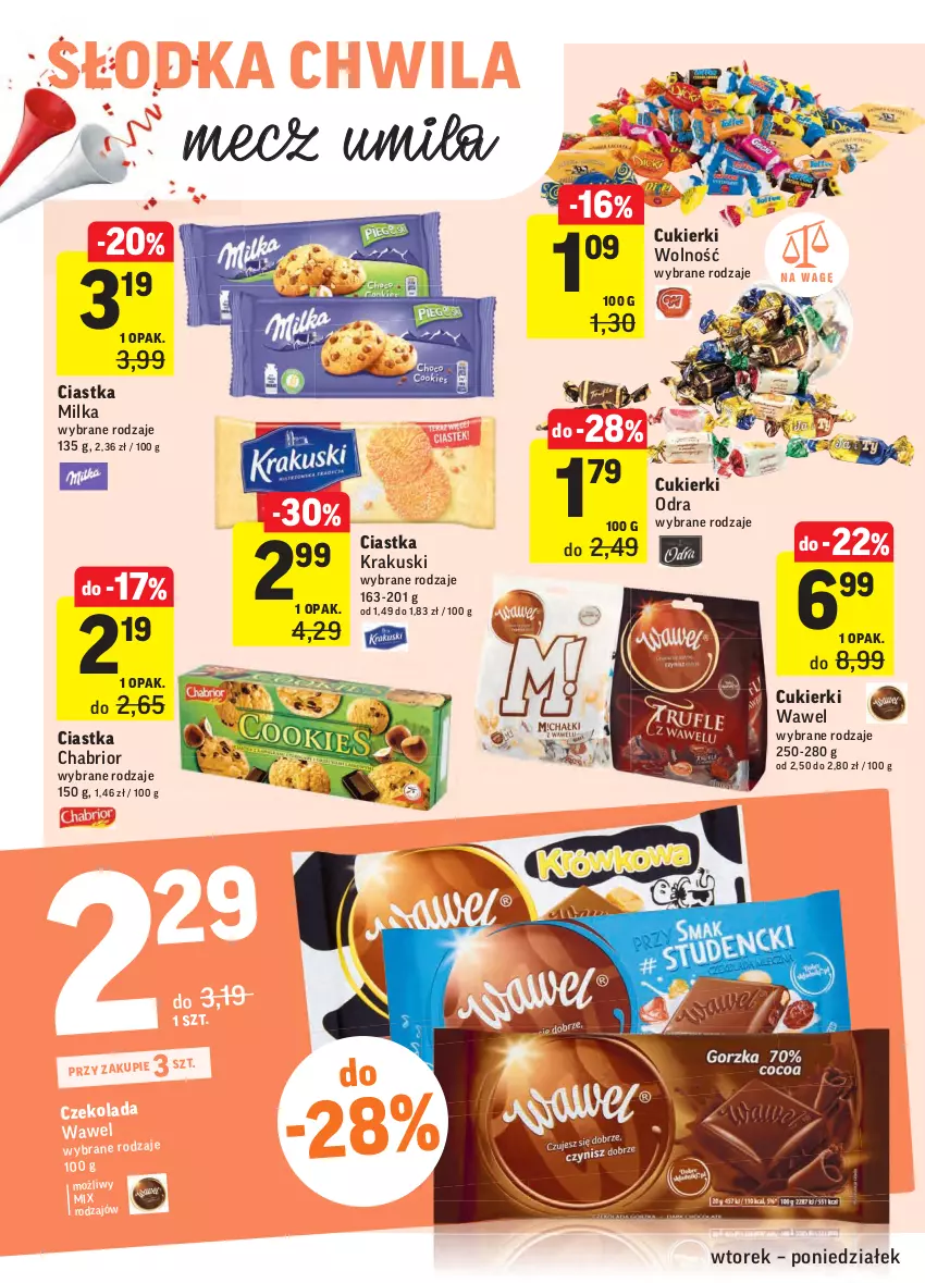 Gazetka promocyjna Intermarche - Gazetka promocyjna - ważna 29.06 do 05.07.2021 - strona 22 - produkty: Chabrior, Ciastka, Cukier, Cukierki, Czekolada, Krakus, Krakuski, Milka, Słodka Chwila, Wawel