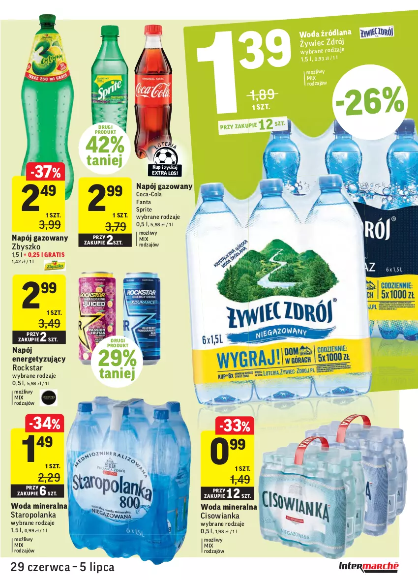 Gazetka promocyjna Intermarche - Gazetka promocyjna - ważna 29.06 do 05.07.2021 - strona 27 - produkty: Cisowianka, Coca-Cola, Fa, Fanta, Gra, LANA, Napój, Napój gazowany, Sprite, Staropolanka, Woda, Woda mineralna