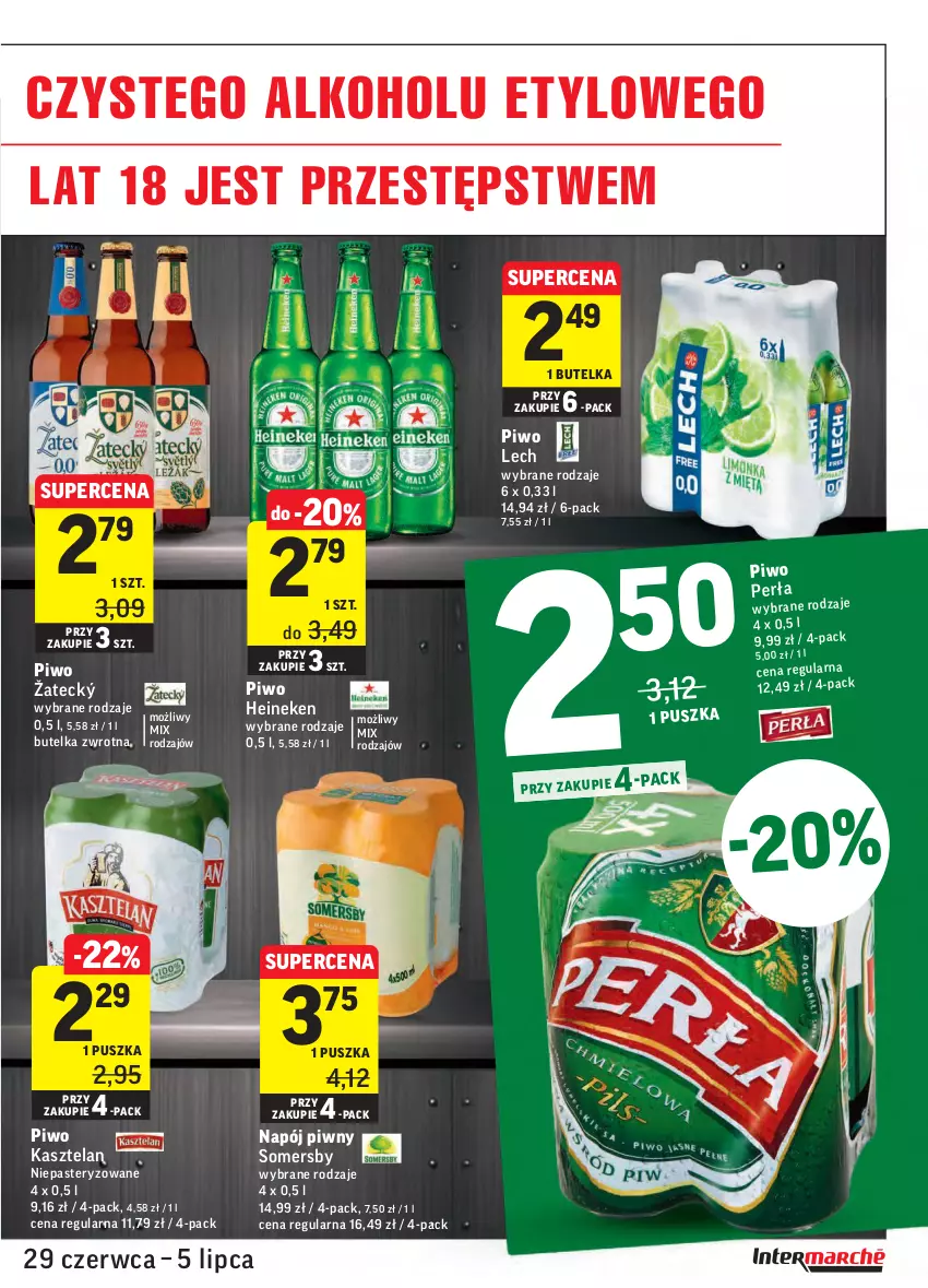 Gazetka promocyjna Intermarche - Gazetka promocyjna - ważna 29.06 do 05.07.2021 - strona 29 - produkty: Heineken, Kasztelan, Napój, Perła, Piwo, Somersby