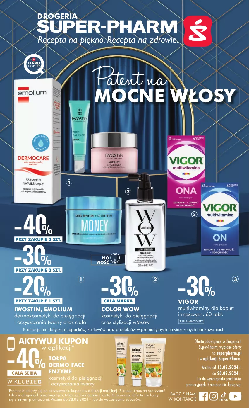 Gazetka promocyjna Super Pharm - Gazetka - ważna 15.02 do 28.02.2024 - strona 1 - produkty: Emolium, Fa, Iwostin, Kosmetyki do pielęgnacji, Mobil, Ser, Suplement diety, Tołpa