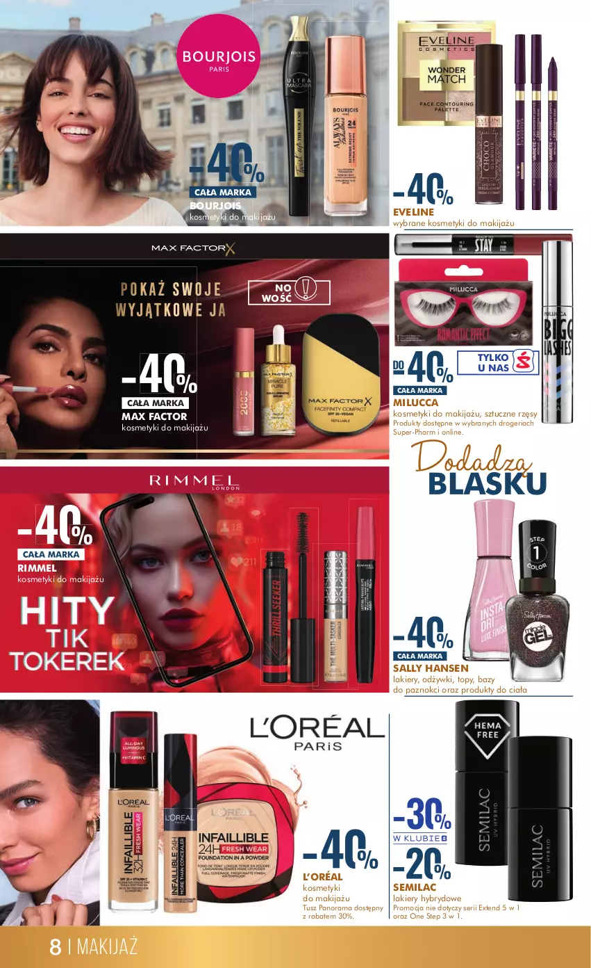 Gazetka promocyjna Super Pharm - Gazetka - ważna 15.02 do 28.02.2024 - strona 8 - produkty: Bourjois, Eveline, Fa, L’Oréal, Lakier, Makijaż, Max Factor, Rama, Sally Hansen, Ser, Sztuczne rzęsy, Top, Tusz