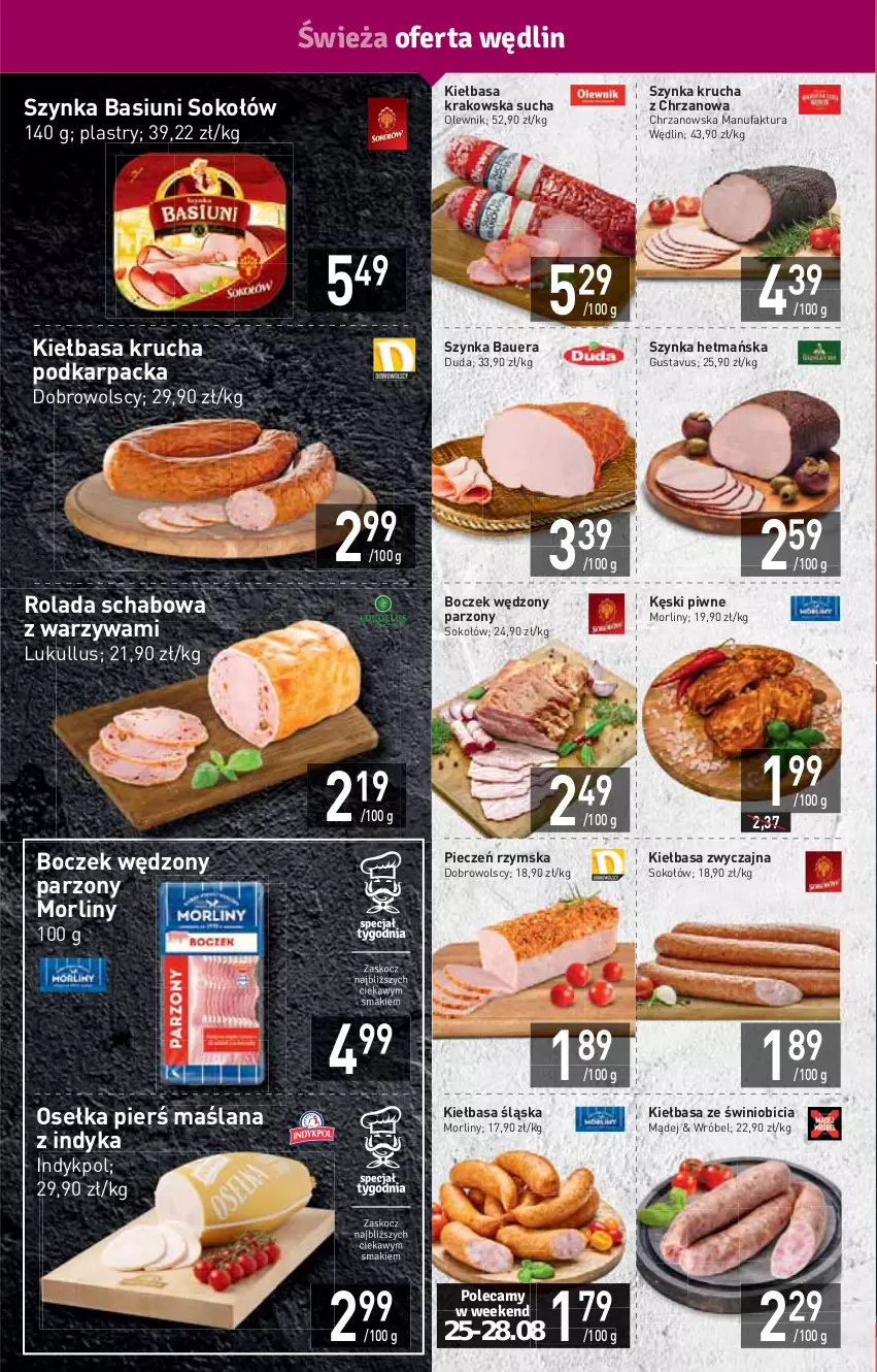 Gazetka promocyjna Stokrotka - Supermarket - ważna 25.08 do 31.08.2022 - strona 4 - produkty: BIC, Boczek, Chrzan, Duda, Fa, HP, Karp, Kęski piwne, Kiełbasa, Kiełbasa krakowska, Kiełbasa krucha, Kiełbasa śląska, LANA, Morliny, Olewnik, Piec, Pieczeń rzymska, Rolada, Sok, Sokołów, Szynka, Warzywa