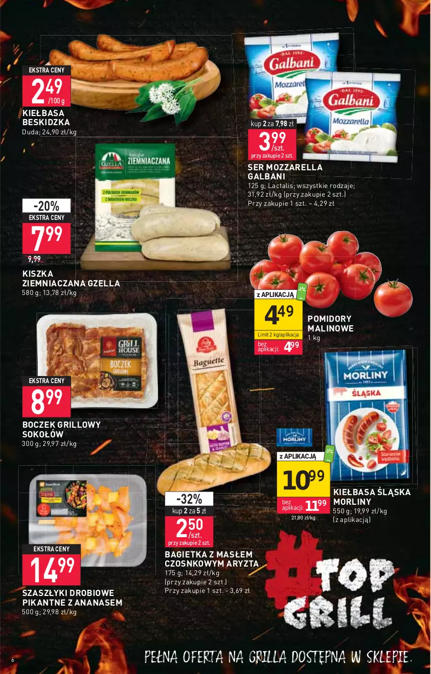 Gazetka promocyjna Stokrotka - Supermarket - ważna 25.08 do 31.08.2022 - strona 6 - produkty: Ananas, Bagietka, Boczek, Duda, Galbani, Grill, Kiełbasa, Kiełbasa śląska, Morliny, Mozzarella, Pomidory, Ser, Sok, Sokołów