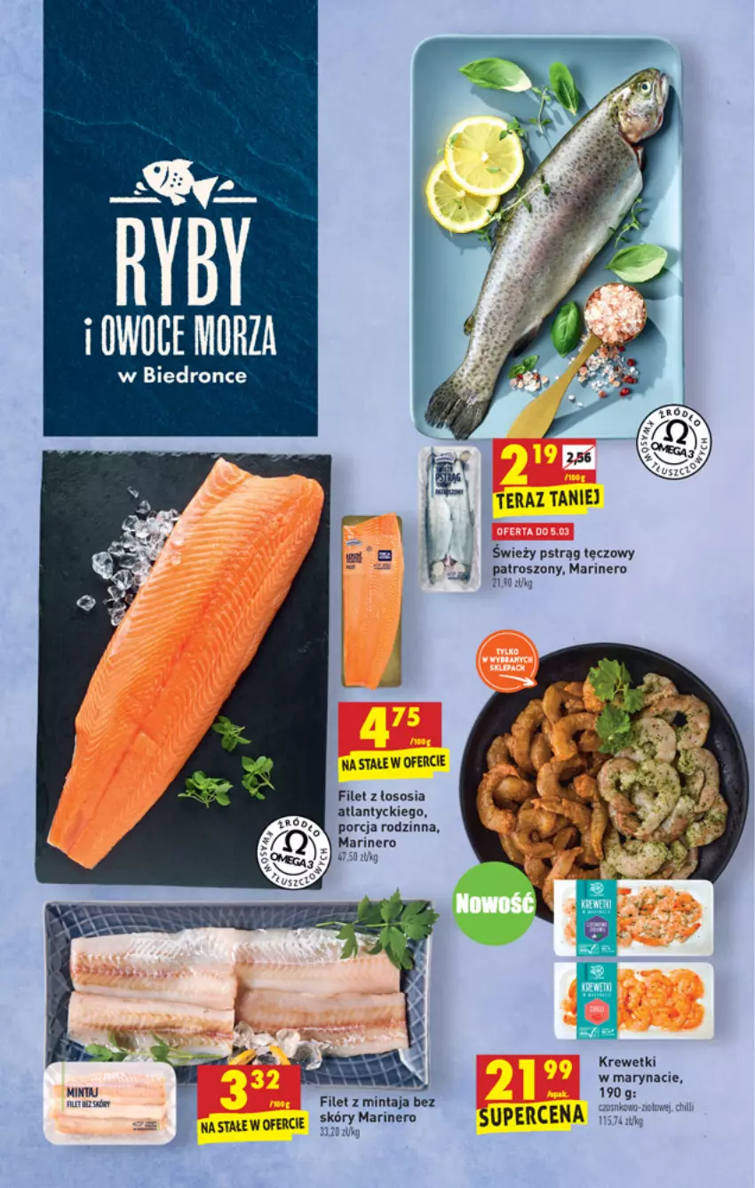 Gazetka promocyjna Biedronka - W tym tygodniu - ważna 03.03 do 09.03.2022 - strona 25 - produkty: Dron, Filet z mintaja, Krewetki, Mintaj, Por, Pstrąg, Pstrąg tęczowy, Sos, Tera