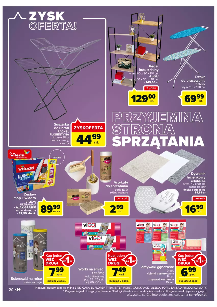 Gazetka promocyjna Carrefour - Gazetka Carrefour ZyskOferty - ważna 16.05 do 21.05.2022 - strona 20 - produkty: Ajax, Deska sedesowa, Dywan, Dywanik, Gra, Mop, Paola, Rama, Regał, Ser, Vileda, Wiadro, Worki na śmiec, Worki na śmieci, Zmywaki kuchenne