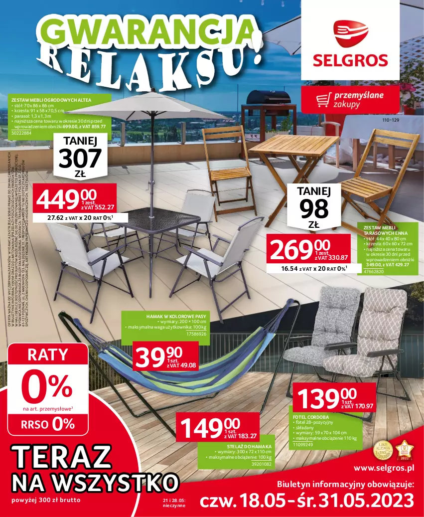 Gazetka promocyjna Selgros - Katalog Meble Ogrodowe - ważna 18.05 do 31.05.2023 - strona 1 - produkty: Fa, Fotel, Hama, LG, Papier, Parasol, Stół, Tera, Tran, Waga