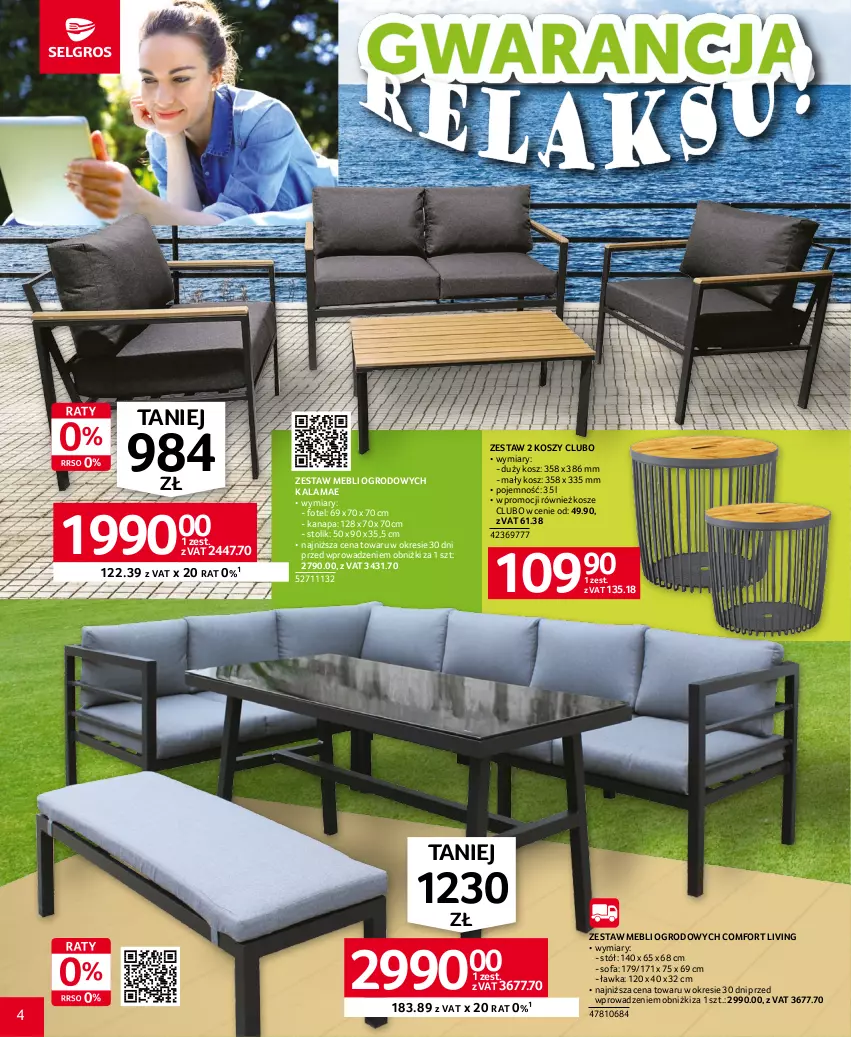 Gazetka promocyjna Selgros - Katalog Meble Ogrodowe - ważna 18.05 do 31.05.2023 - strona 4 - produkty: Fa, Fotel, Kanapa, Kosz, Sofa, Stół, Stolik