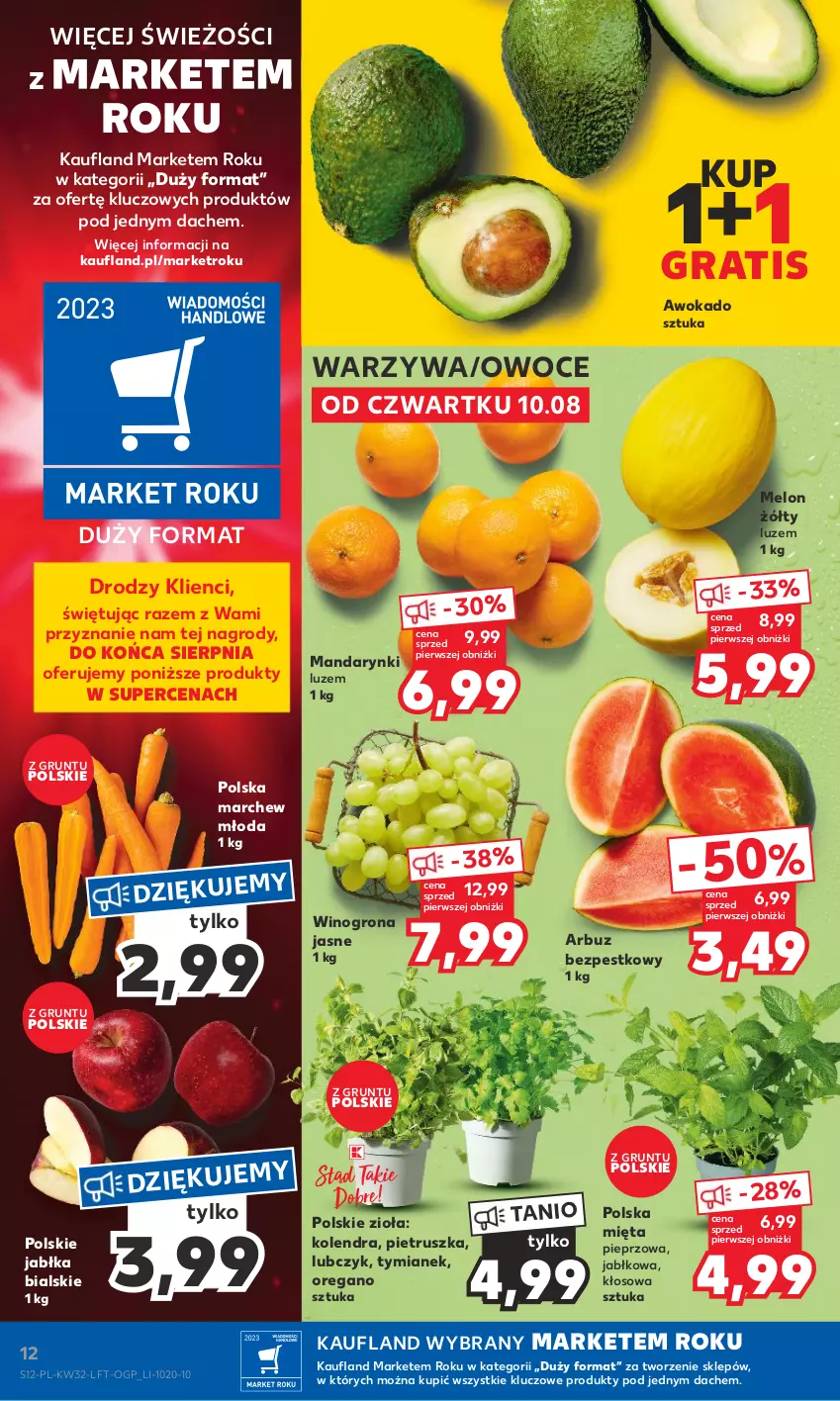 Gazetka promocyjna Kaufland - Gazetka tygodnia - ważna 10.08 do 16.08.2023 - strona 12 - produkty: Arbuz, Gra, Grunt, Jabłka, Kolendra, Mandarynki, Melon, Mięta, Owoce, Pieprz, Pietruszka, Warzywa, Wino, Winogrona