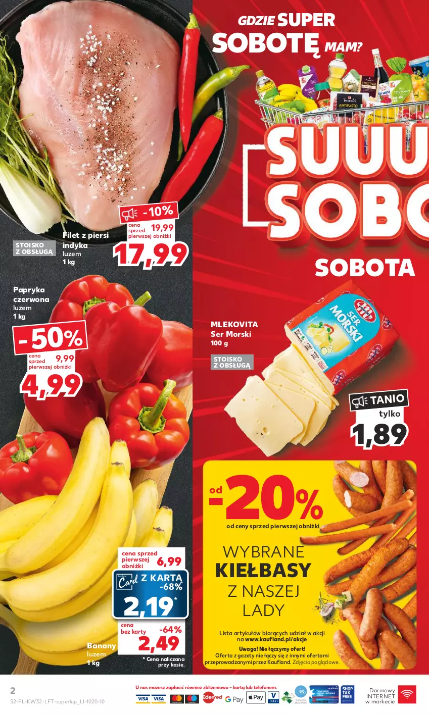 Gazetka promocyjna Kaufland - Gazetka tygodnia - ważna 10.08 do 16.08.2023 - strona 2 - produkty: Banany, Filet z piersi indyka, Mleko, Mlekovita, Papryka, Papryka czerwona, Ser, Waga