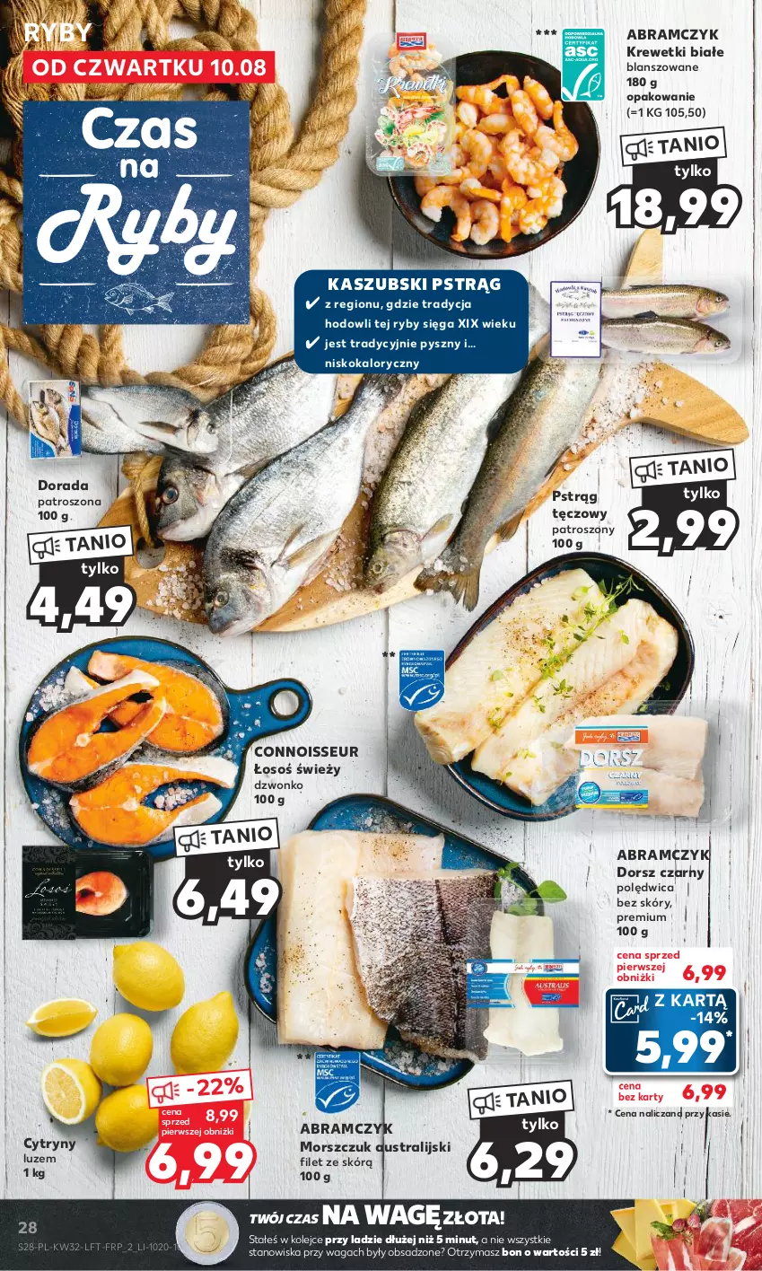 Gazetka promocyjna Kaufland - Gazetka tygodnia - ważna 10.08 do 16.08.2023 - strona 28 - produkty: Cytryny, Dorsz, Krewetki, Olej, Polędwica, Pstrąg, Pstrąg tęczowy, Waga