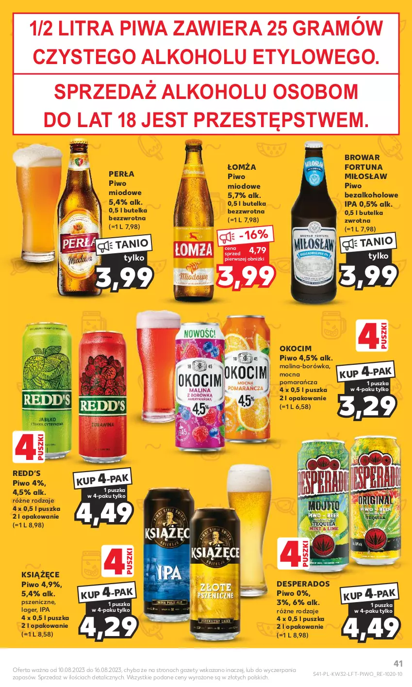 Gazetka promocyjna Kaufland - Gazetka tygodnia - ważna 10.08 do 16.08.2023 - strona 41 - produkty: Borówka, Desperados, Fortuna, Gra, Koc, Książęce, Okocim, Perła, Piwa, Piwo