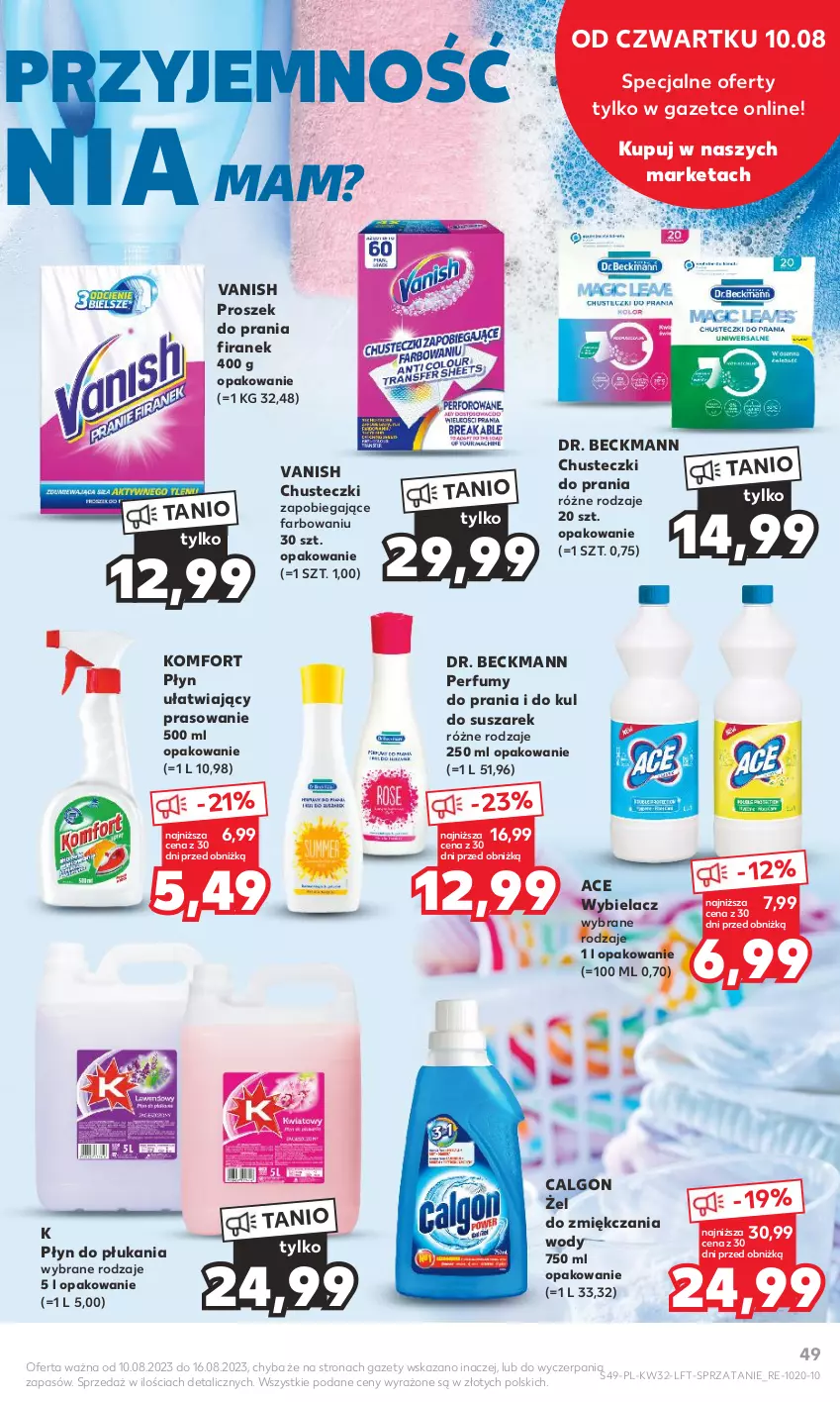 Gazetka promocyjna Kaufland - Gazetka tygodnia - ważna 10.08 do 16.08.2023 - strona 49 - produkty: Calgon, Chusteczki, Chusteczki do prania, Fa, LG, Perfum, Płyn do płukania, Proszek do prania, Vanish