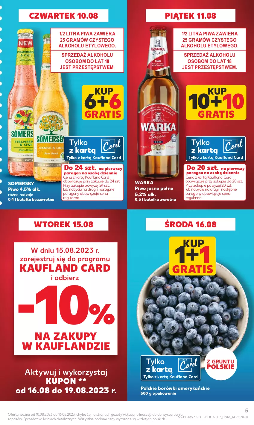 Gazetka promocyjna Kaufland - Gazetka tygodnia - ważna 10.08 do 16.08.2023 - strona 5 - produkty: Gra, Grunt, Piwa, Piwo, Piwo jasne, Somersby, Warka