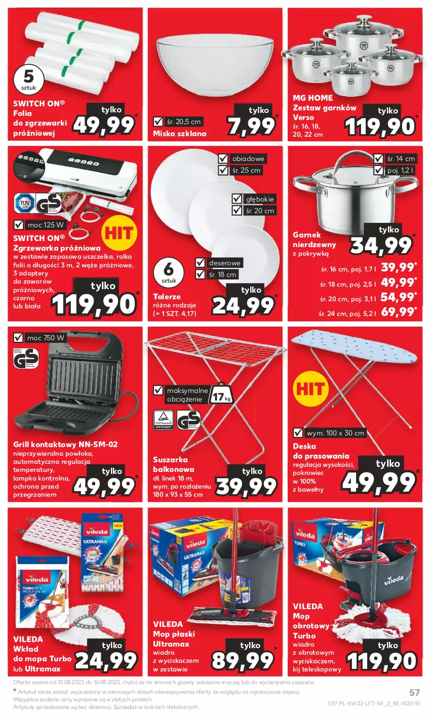 Gazetka promocyjna Kaufland - Gazetka tygodnia - ważna 10.08 do 16.08.2023 - strona 57 - produkty: Deser, Deska do prasowania, Garnek, Gra, Grill, Grill kontaktowy, LANA, Miska, Mop, Pokrowiec, Rama, Ser, Sok, Suszarka, Suszarka balkonowa, Talerz, Teleskop, Vileda, Warka, Wiadro, Wiadro z wyciskaczem, Wkład do mopa