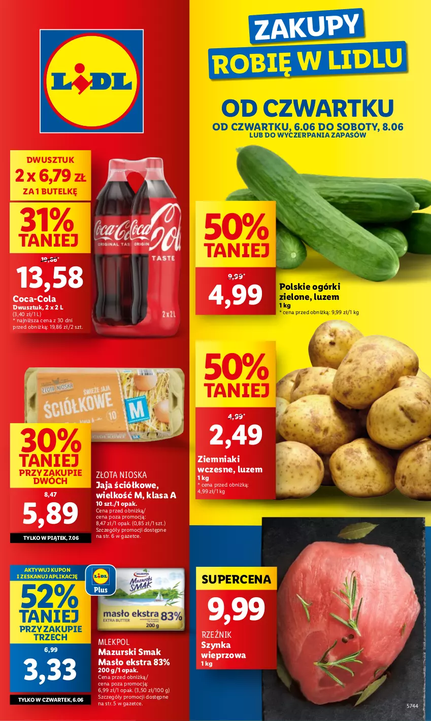 Gazetka promocyjna Lidl - GAZETKA - ważna 06.06 do 08.06.2024 - strona 1 - produkty: Coca-Cola, Jaja, Masło, Szynka, Szynka wieprzowa, Ziemniaki