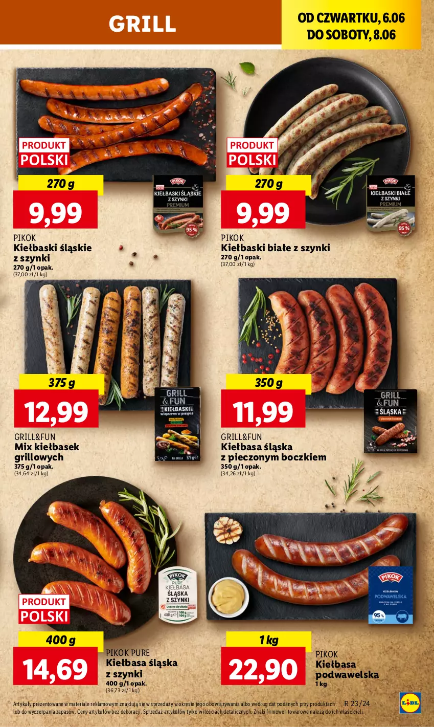 Gazetka promocyjna Lidl - GAZETKA - ważna 06.06 do 08.06.2024 - strona 25 - produkty: Grill, Kiełbasa, Kiełbasa podwawelska, Kiełbasa śląska, Kiełbaski białe, Kiełbaski śląskie, Piec, PIKOK, Pur, Wawel