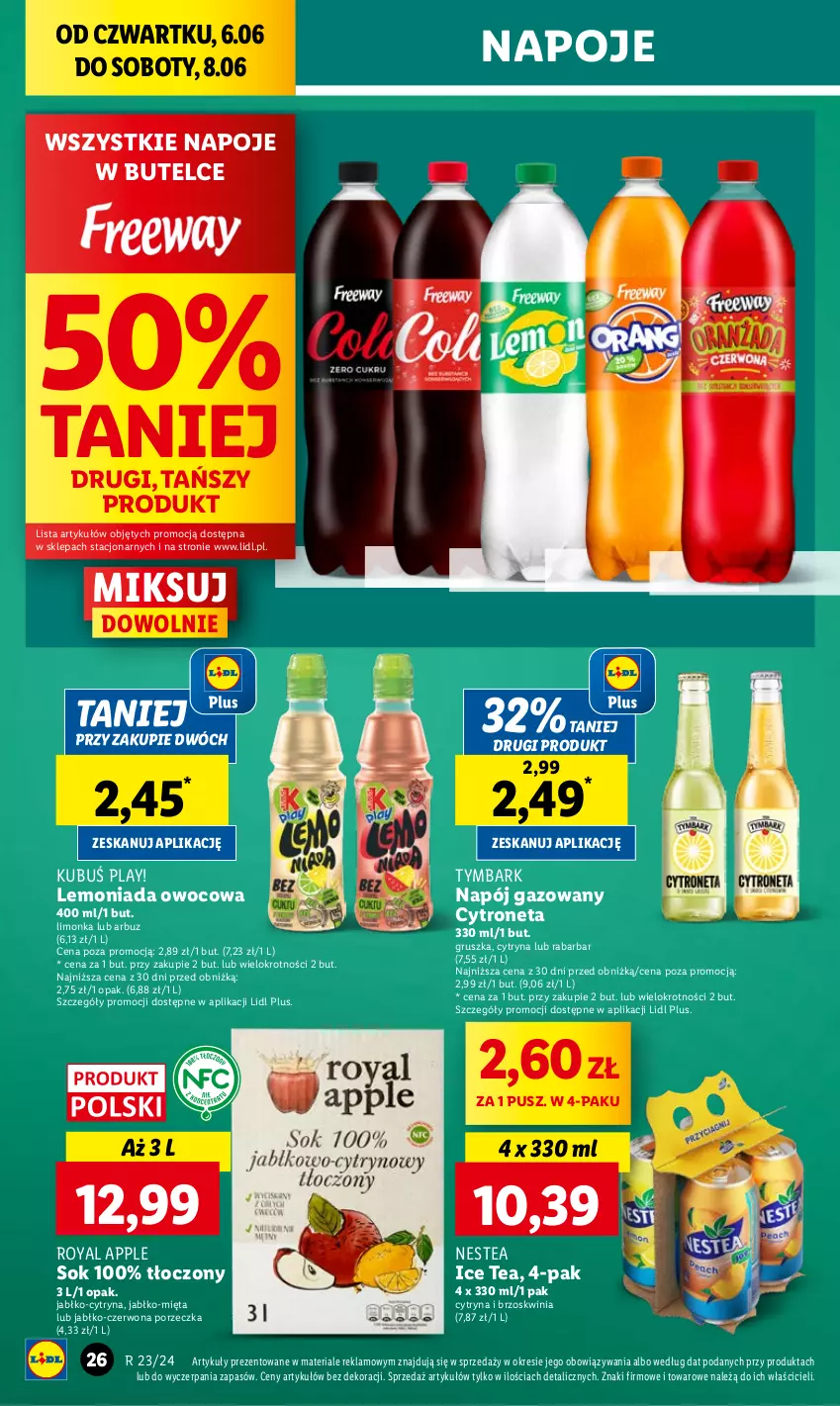 Gazetka promocyjna Lidl - GAZETKA - ważna 06.06 do 08.06.2024 - strona 34 - produkty: Arbuz, Ice tea, Kubuś, Lemoniada, Limonka, Mięta, Napój, Napój gazowany, Napoje, Nestea, Por, Sok, Tymbark