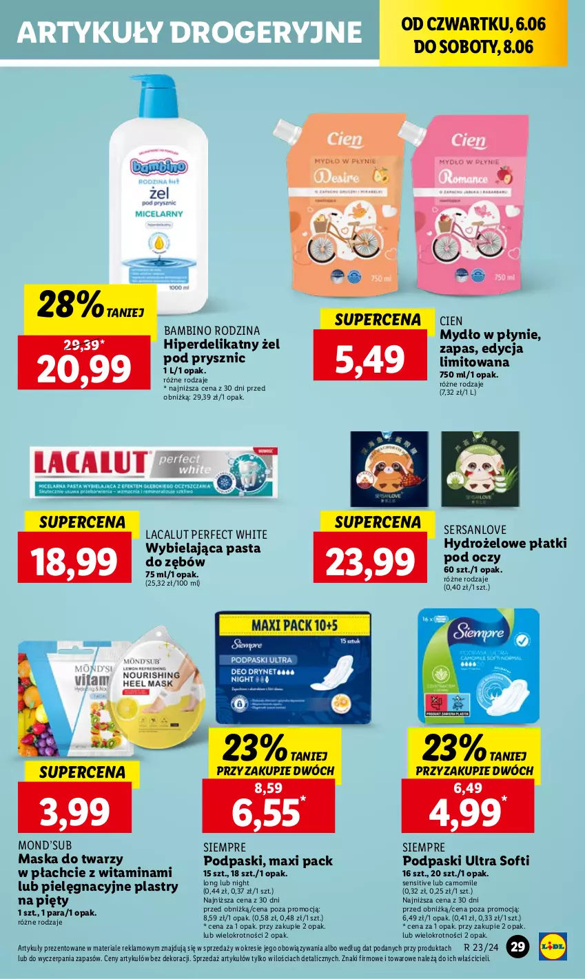 Gazetka promocyjna Lidl - GAZETKA - ważna 06.06 do 08.06.2024 - strona 41 - produkty: Hydrożelowe płatki pod oczy, Lacalut, Maska, Maska do twarzy, Mydło, Mydło w płynie, Pasta do zębów, Podpaski, Ser