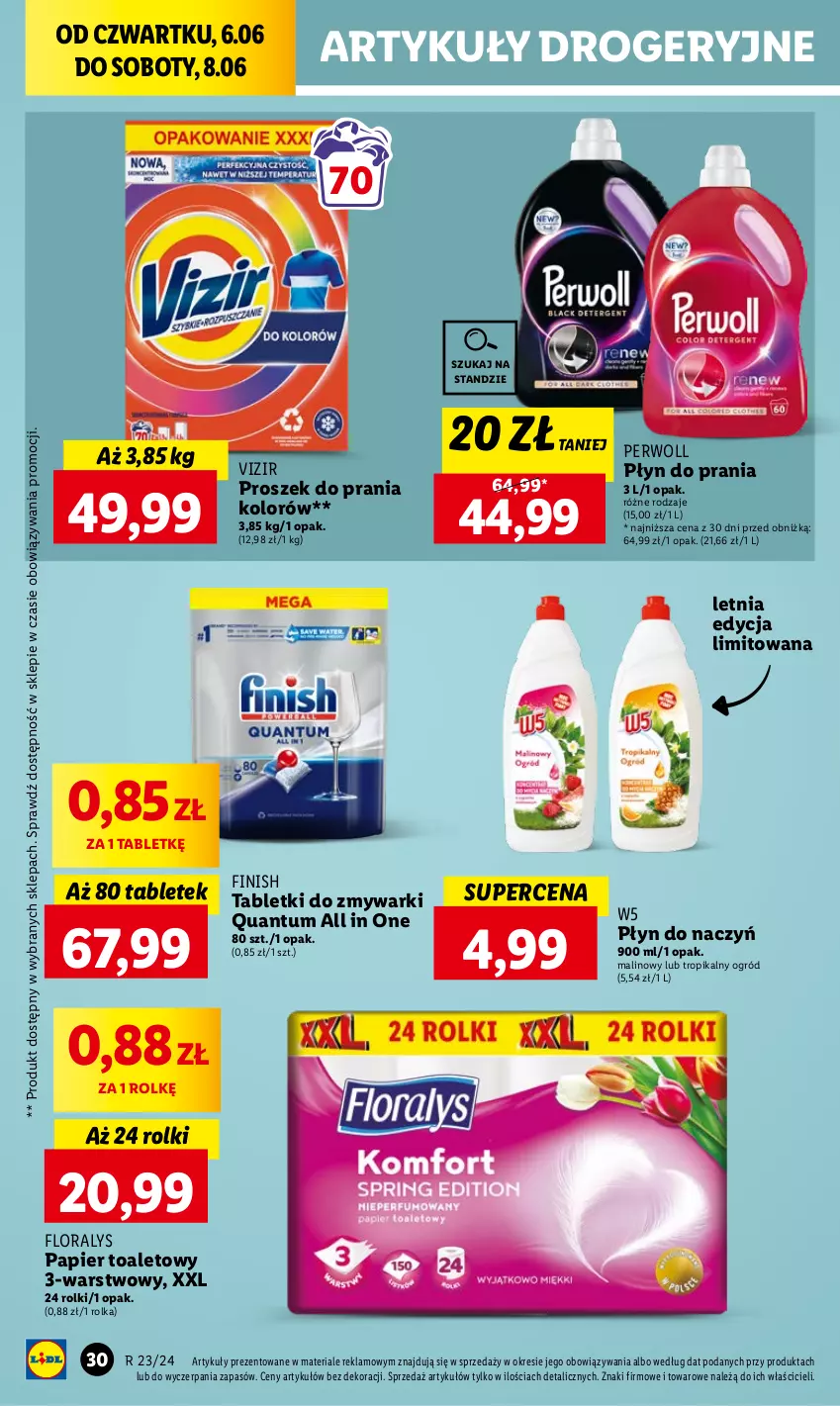 Gazetka promocyjna Lidl - GAZETKA - ważna 06.06 do 08.06.2024 - strona 42 - produkty: Finish, Flora, Ogród, Papier, Papier toaletowy, Perwoll, Płyn do prania, Proszek do prania, Rolki, Tablet, Tabletki do zmywarki, Vizir, Zmywarki