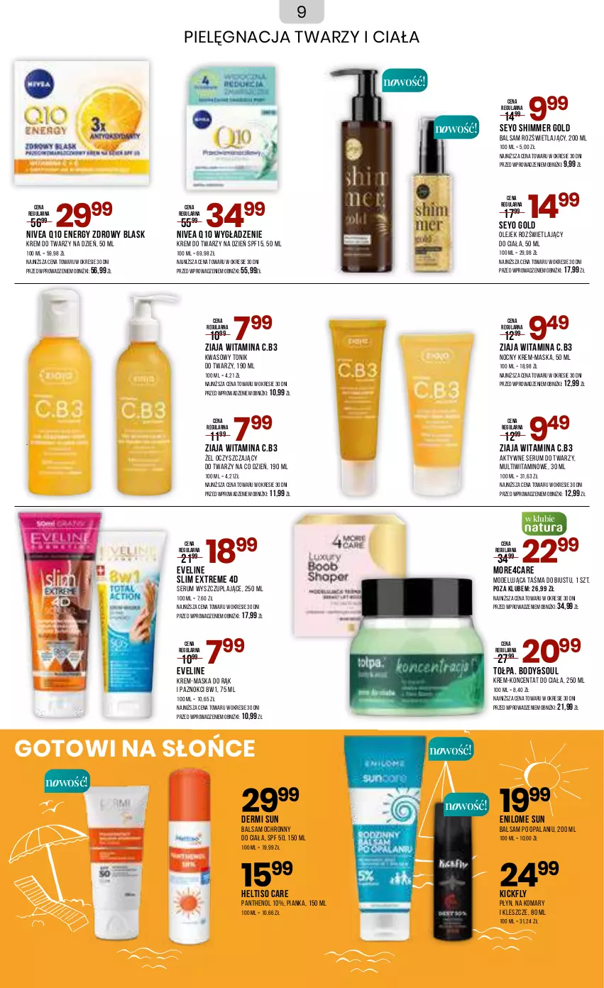 Gazetka promocyjna Drogerie Natura - Gazetka Drogerie Natura - ważna 11.07 do 24.07.2023 - strona 9 - produkty: Body, Eveline, Krem do twarzy, Maska, Nivea, Nivea Q10, Olej, Rum, Ser, Serum, Serum do twarzy, Tołpa, Tonik, Tonik do twarzy, Ziaja