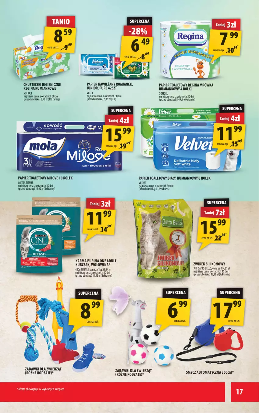 Gazetka promocyjna Arhelan - Gazetka - ważna 26.09 do 05.10.2025 - strona 17 - produkty: Bell, Chusteczki, Gin, Kurczak, Papier, Papier toaletowy, Pur, Purina, Rolki, Rum, Smycz, Velvet, Wołowina