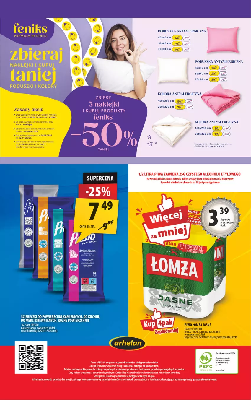 Gazetka promocyjna Arhelan - Gazetka - ważna 26.09 do 05.10.2025 - strona 20 - produkty: Klej, Kołdra, Mus, Piwo, Poduszka, Presto, Pur, Ser